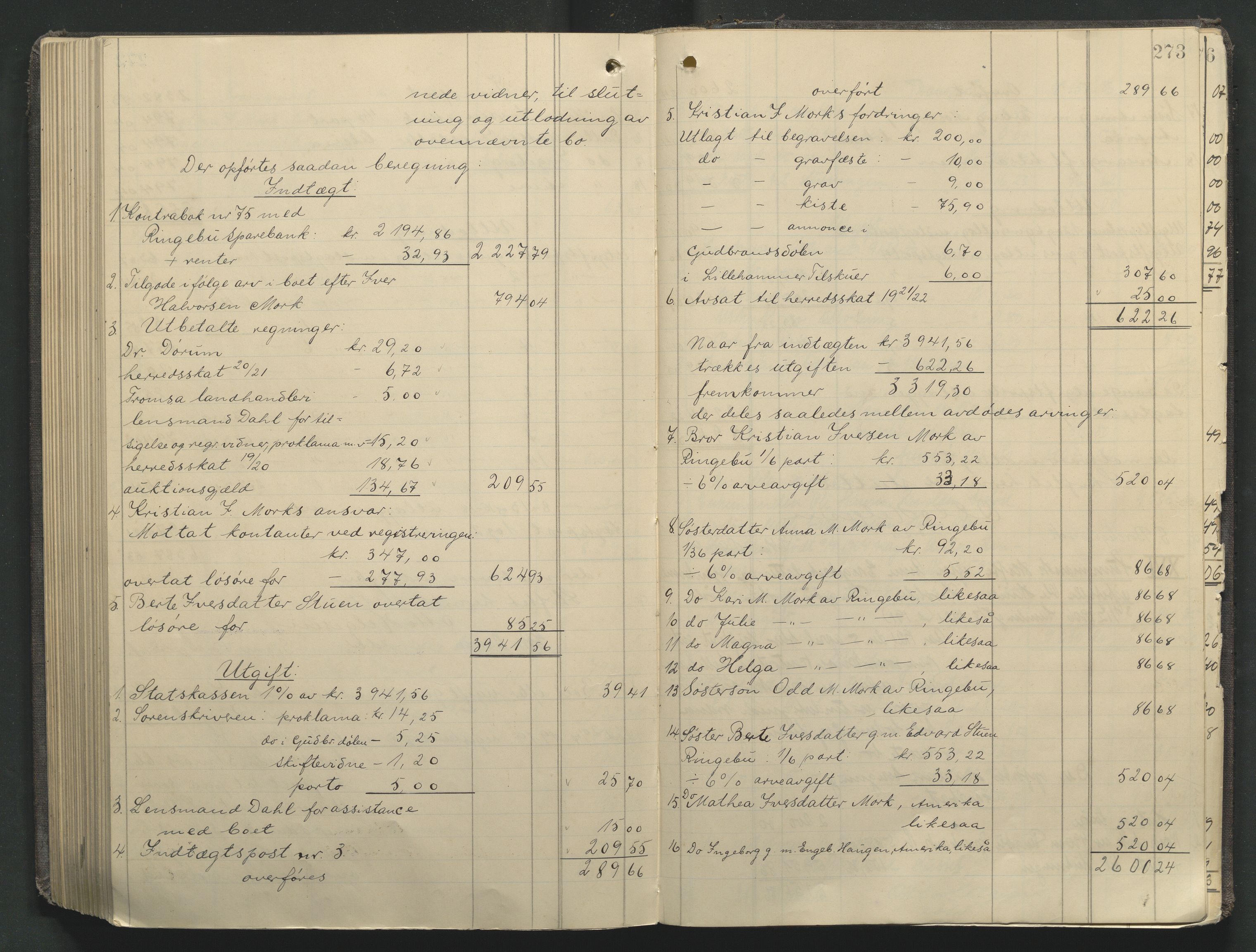 Sør-Gudbrandsdal tingrett, AV/SAH-TING-004/J/Ja/Jae/L0002: Skifteutlodningsprotokoll - landet, 1912-1921, s. 273
