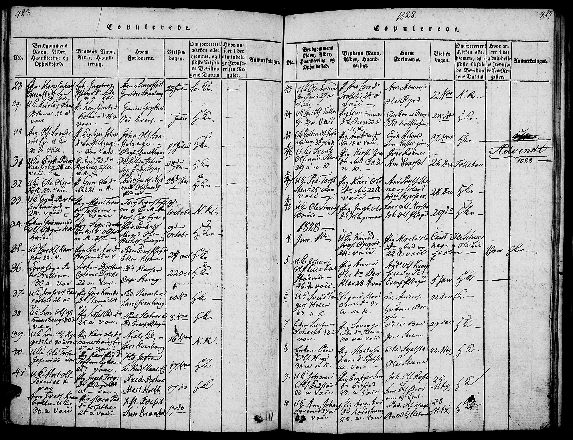 Gausdal prestekontor, SAH/PREST-090/H/Ha/Haa/L0005: Ministerialbok nr. 5, 1817-1829, s. 428-429