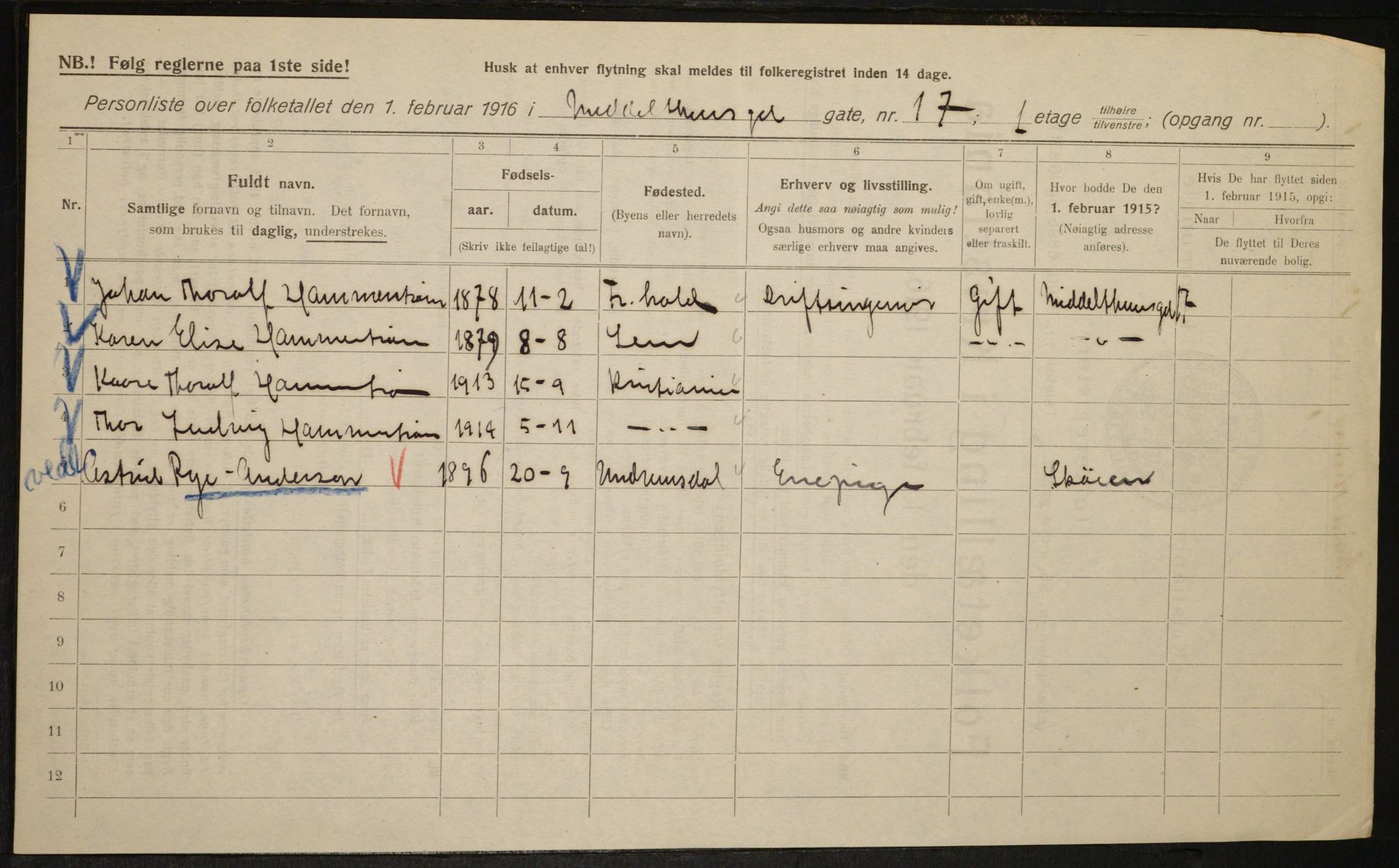 OBA, Kommunal folketelling 1.2.1916 for Kristiania, 1916, s. 67032