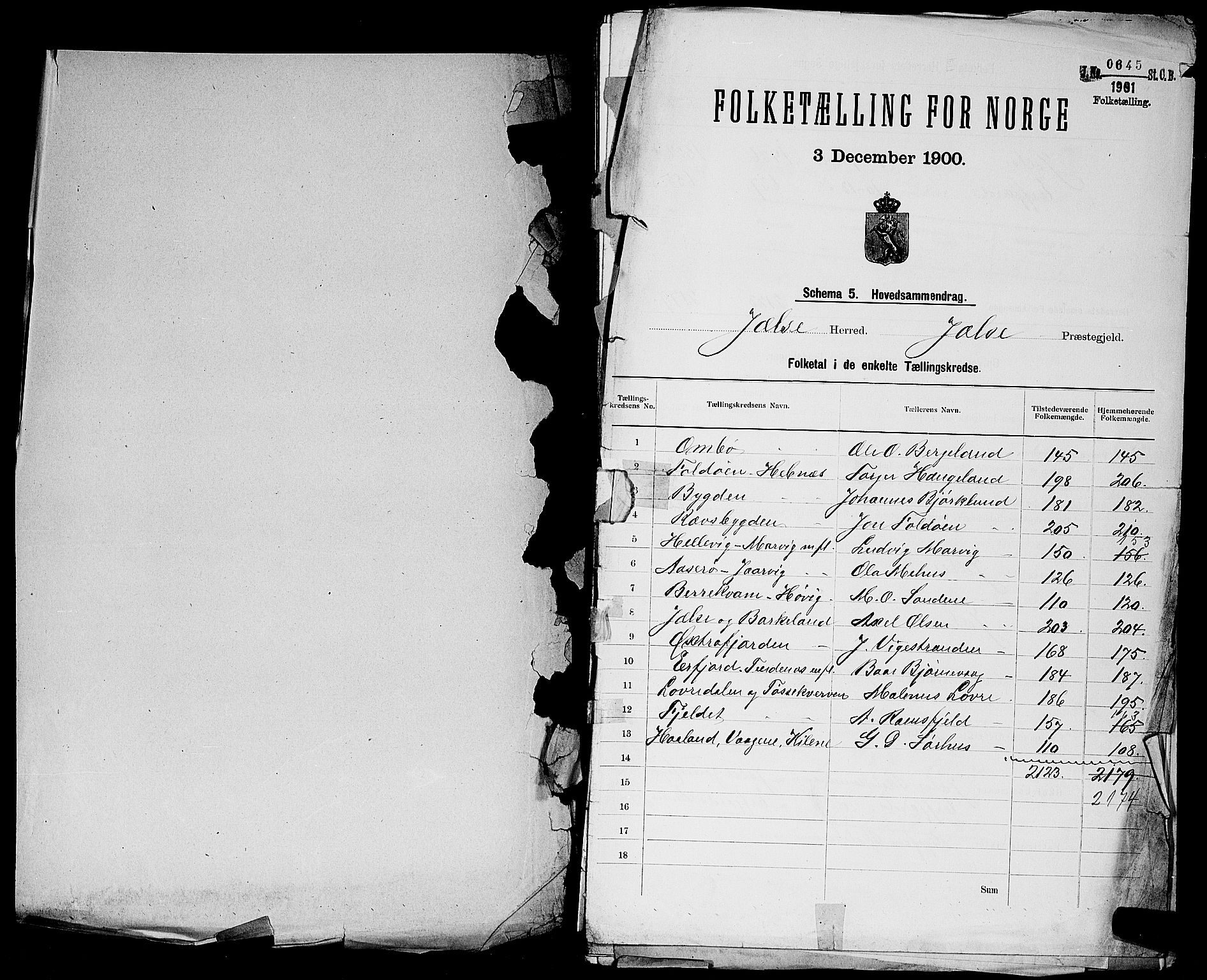 SAST, Folketelling 1900 for 1138 Jelsa herred, 1900, s. 2