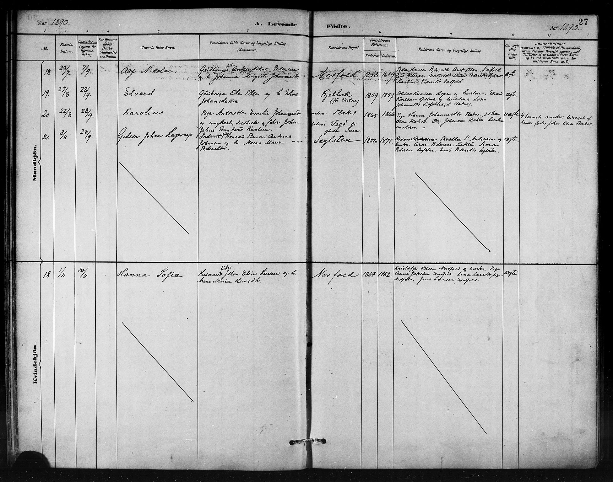 Ministerialprotokoller, klokkerbøker og fødselsregistre - Nordland, AV/SAT-A-1459/858/L0831: Ministerialbok nr. 858A01, 1884-1902, s. 27