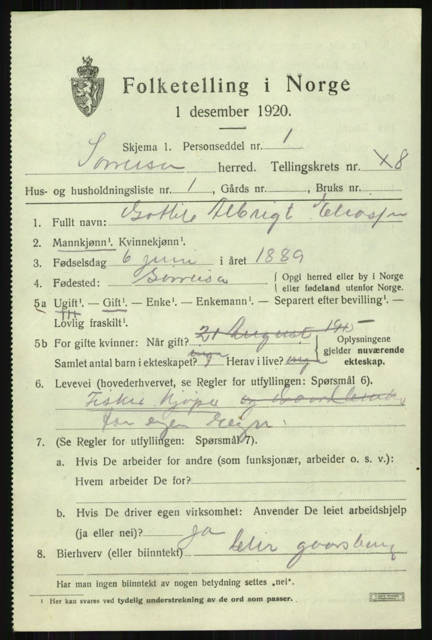 SATØ, Folketelling 1920 for 1925 Sørreisa herred, 1920, s. 3676