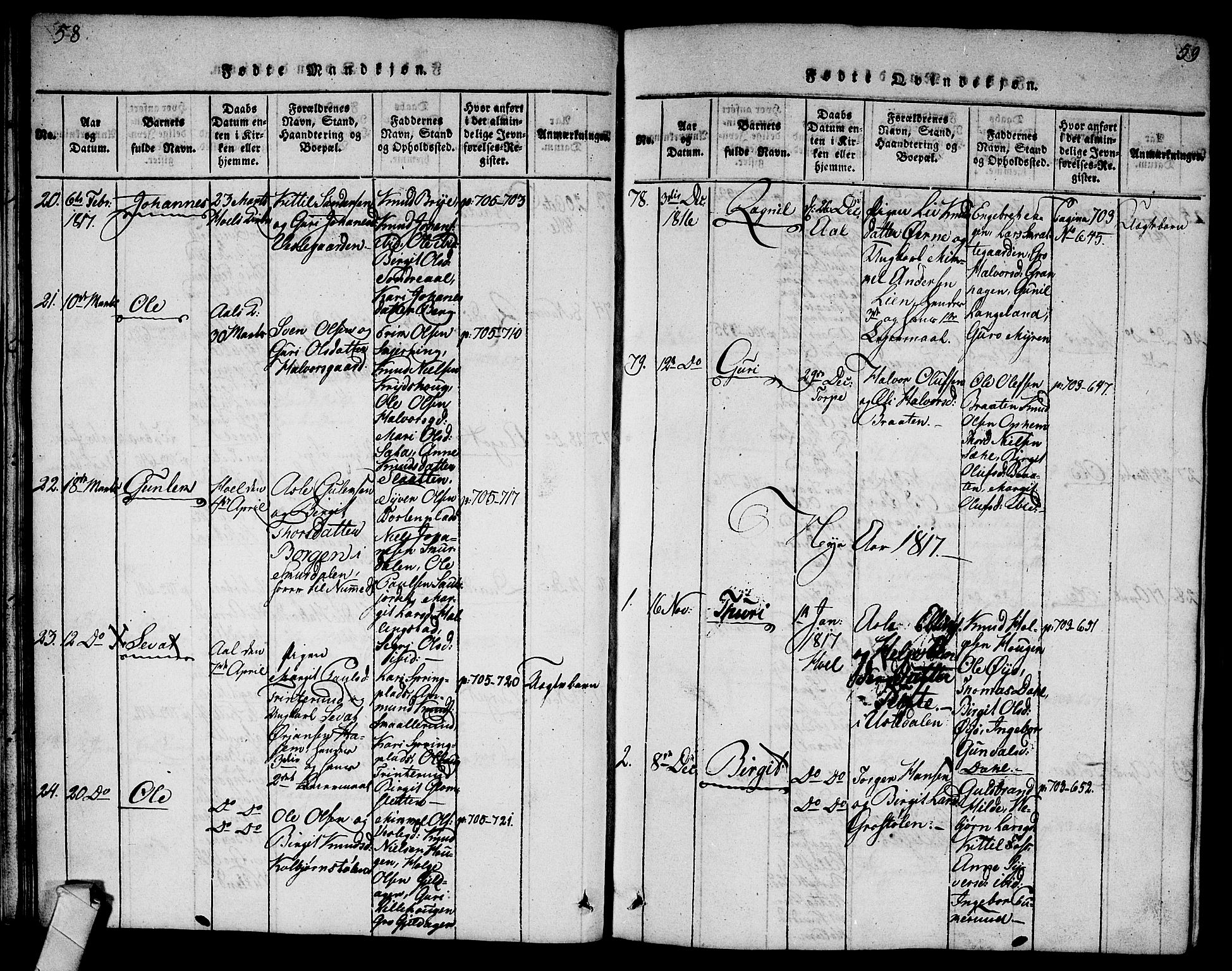 Ål kirkebøker, AV/SAKO-A-249/G/Ga/L0001: Klokkerbok nr. 1, 1815-1829, s. 58-59