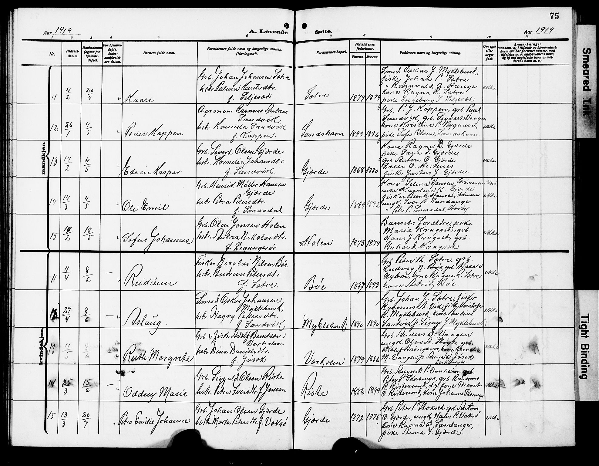 Ministerialprotokoller, klokkerbøker og fødselsregistre - Møre og Romsdal, AV/SAT-A-1454/503/L0050: Klokkerbok nr. 503C05, 1909-1922, s. 75