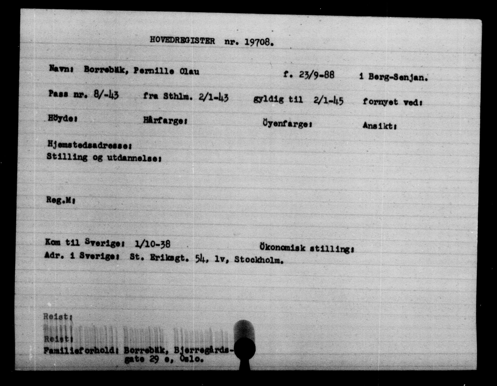 Utenriksstasjonene, Legasjonen i Stockholm, Flyktningkontoret, AV/RA-S-6753/V/Va/L0009: Kjesäterkartoteket, flyktninger med registreringsnr. 18502-22048, 1940-1945, s. 1363