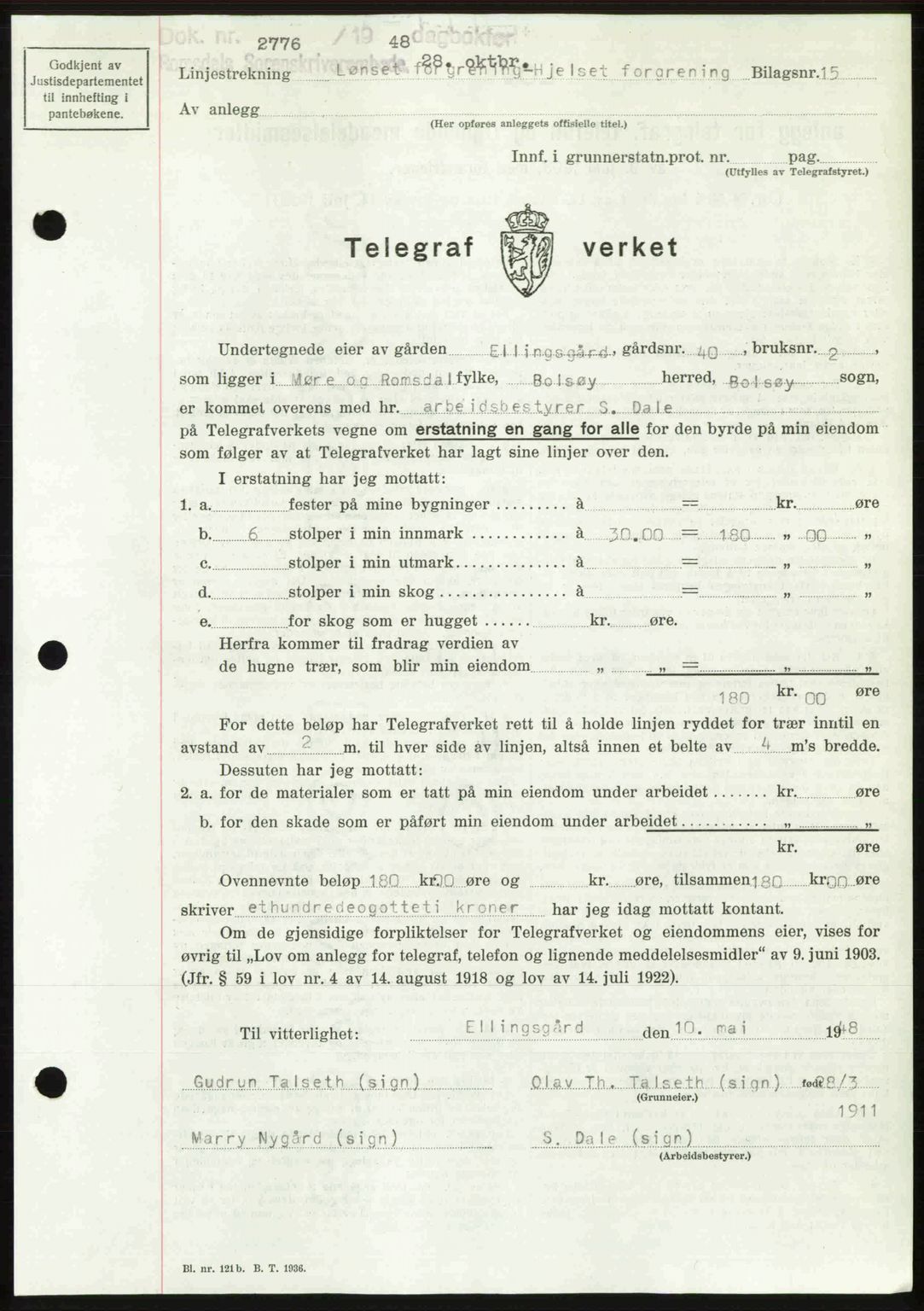 Romsdal sorenskriveri, SAT/A-4149/1/2/2C: Pantebok nr. A27, 1948-1948, Dagboknr: 2776/1948