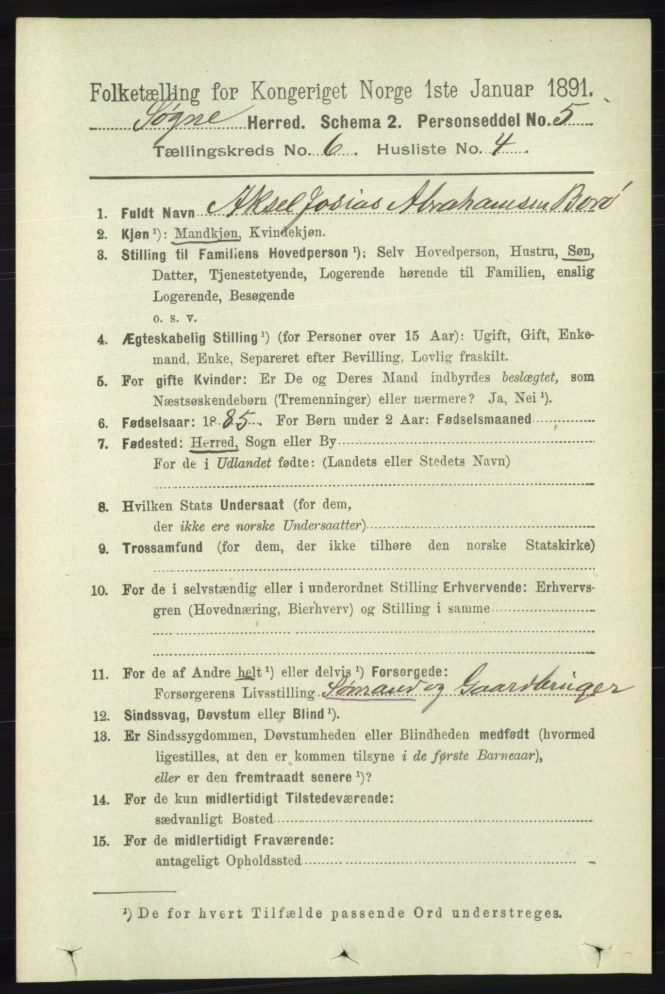 RA, Folketelling 1891 for 1018 Søgne herred, 1891, s. 1387