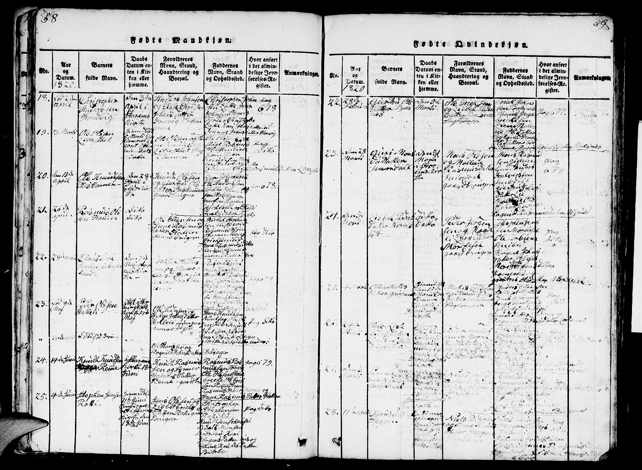 Eid sokneprestembete, AV/SAB-A-82301/H/Hab/Haba/L0001: Klokkerbok nr. A 1, 1816-1862, s. 58-59
