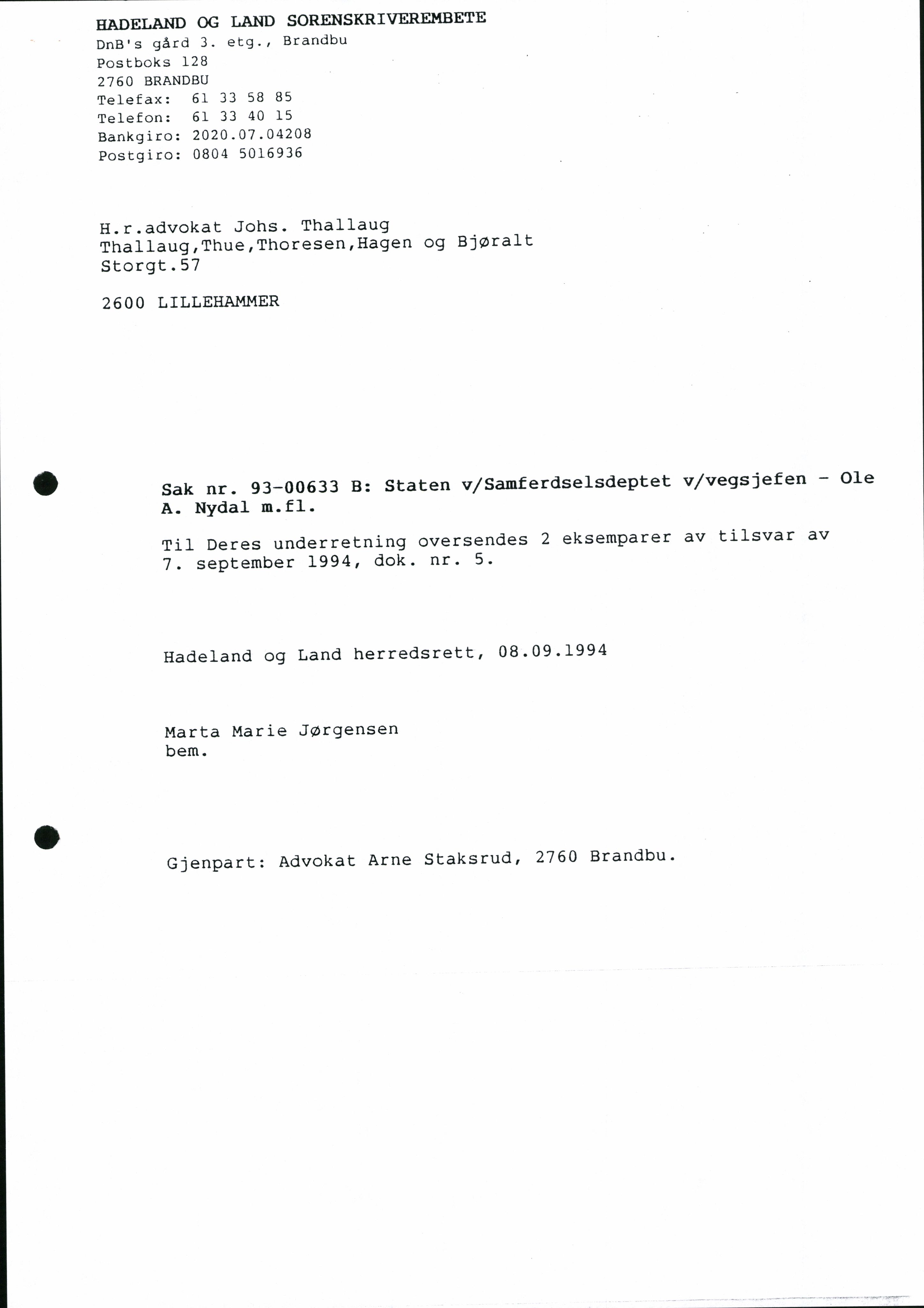 Hadeland og Land tingrett, AV/SAH-TING-010/G/Gj/Gjf/L0120: Saksdokumenter - B-saker, 1995, s. 35