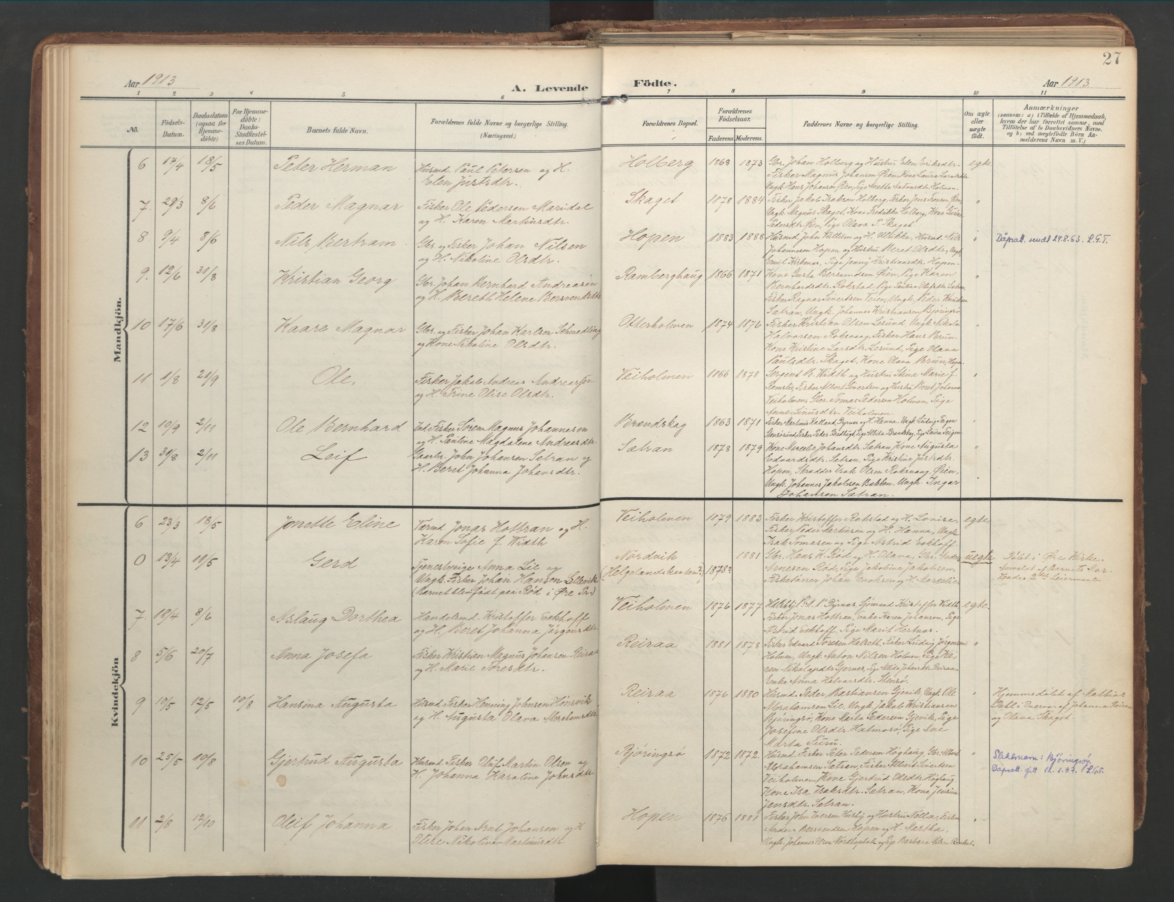 Ministerialprotokoller, klokkerbøker og fødselsregistre - Møre og Romsdal, AV/SAT-A-1454/583/L0955: Ministerialbok nr. 583A02, 1907-1926, s. 27