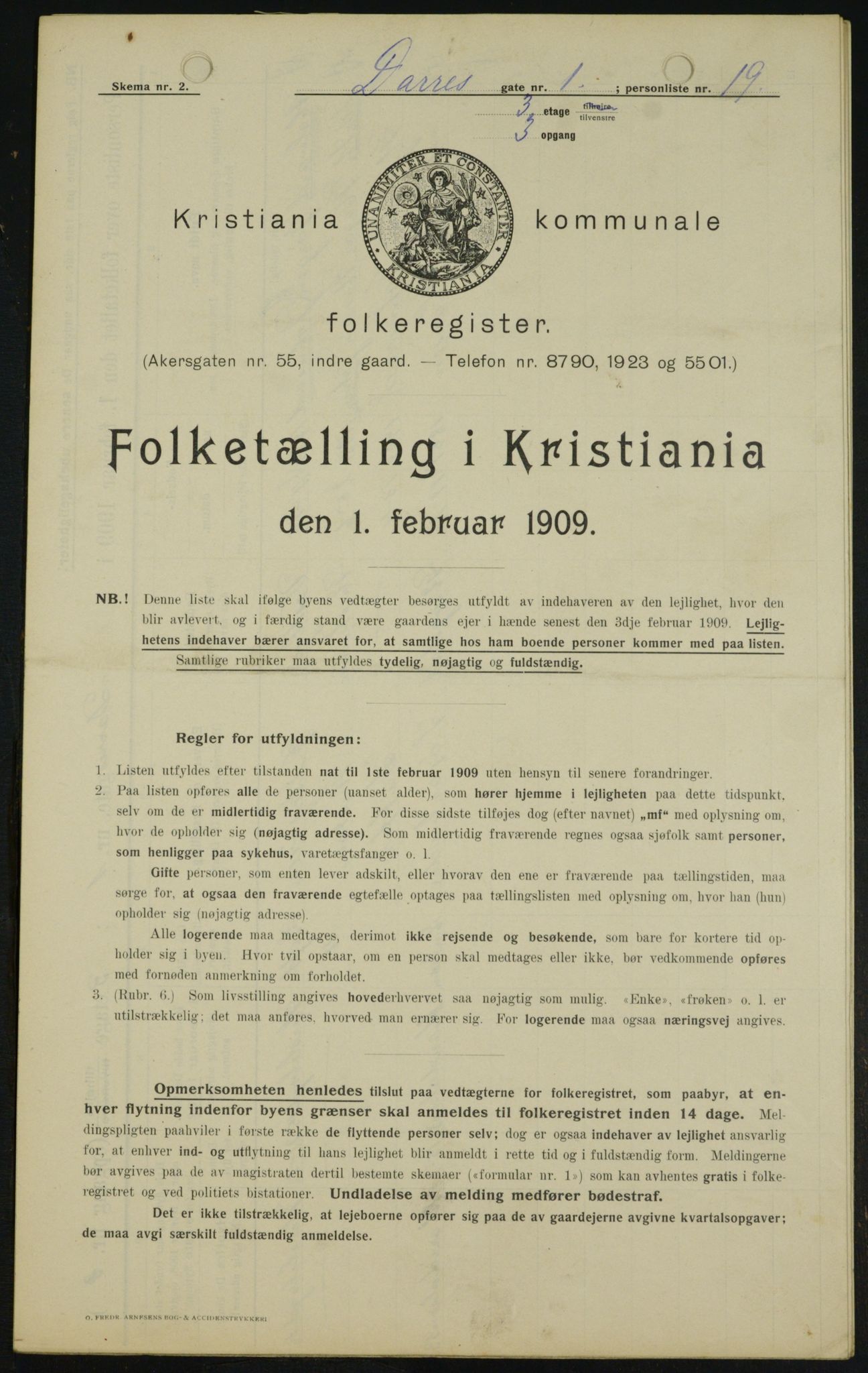OBA, Kommunal folketelling 1.2.1909 for Kristiania kjøpstad, 1909, s. 14015
