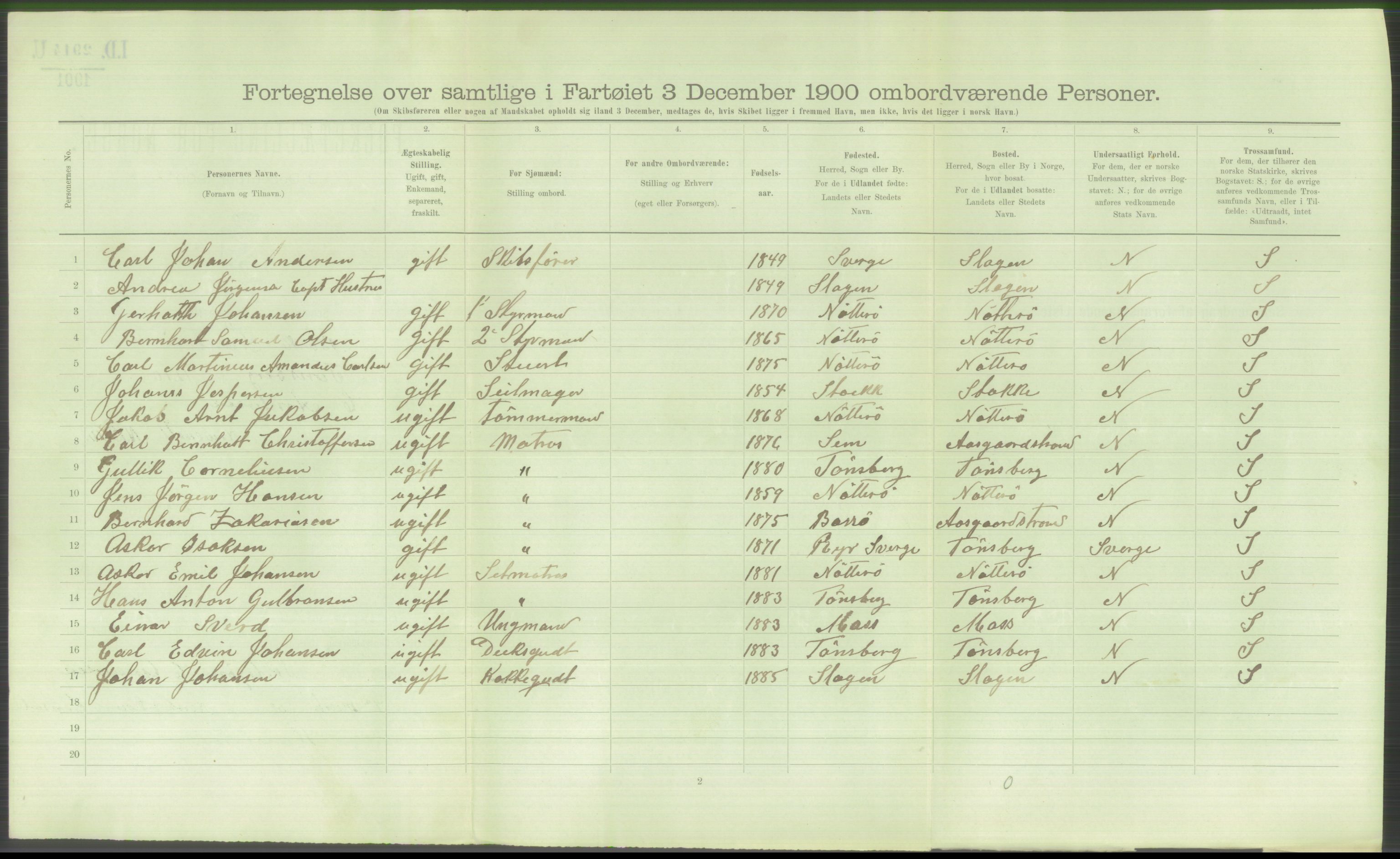 RA, Folketelling 1900 - skipslister med personlister for skip i norske havner, utenlandske havner og til havs, 1900, s. 5026