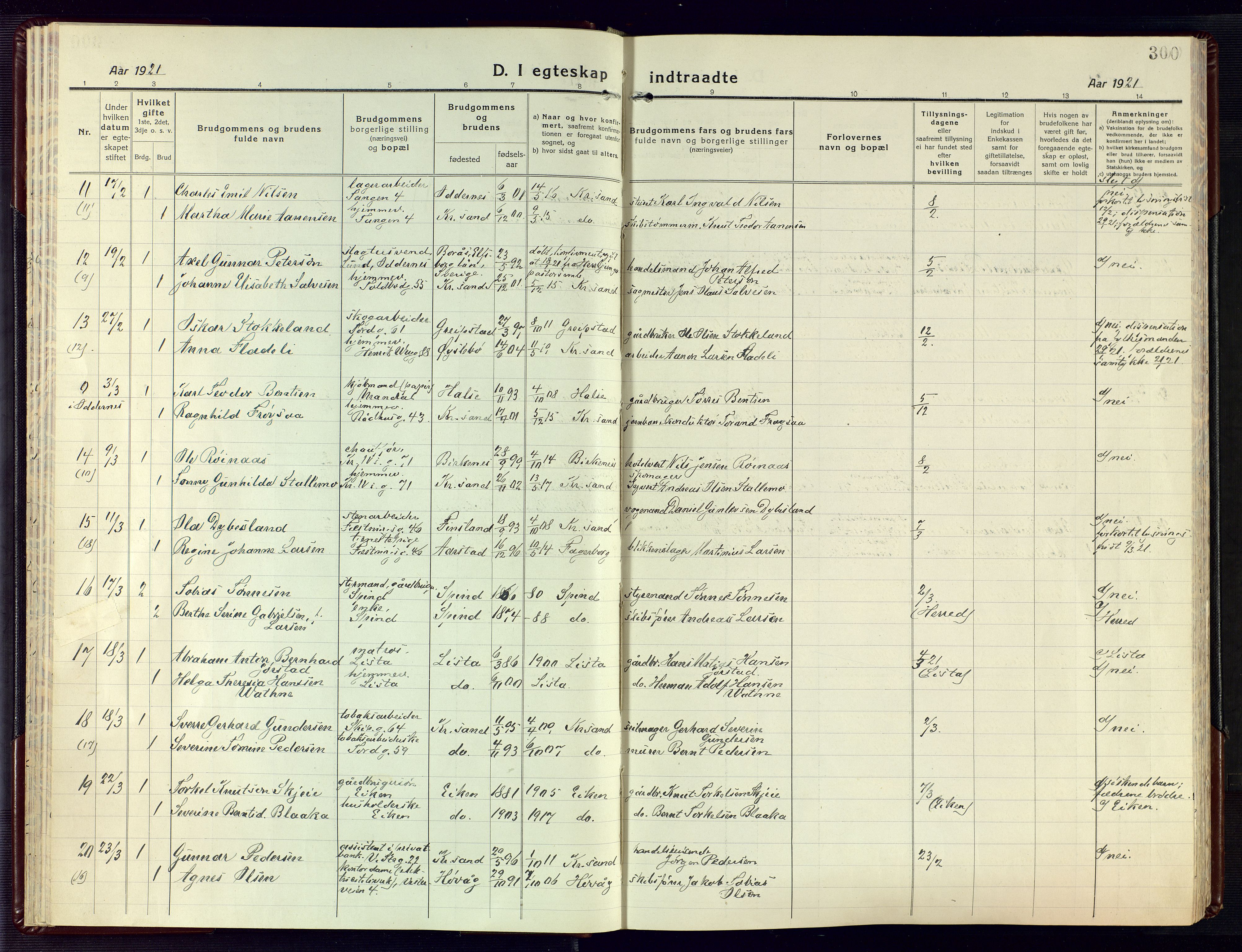 Kristiansand domprosti, AV/SAK-1112-0006/F/Fa/L0028: Ministerialbok nr. A 27, 1917-1926, s. 300