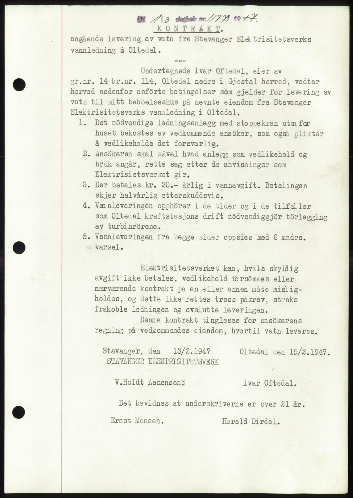 Jæren sorenskriveri, SAST/A-100310/03/G/Gba/L0094: Pantebok, 1947-1947, Dagboknr: 1177/1947