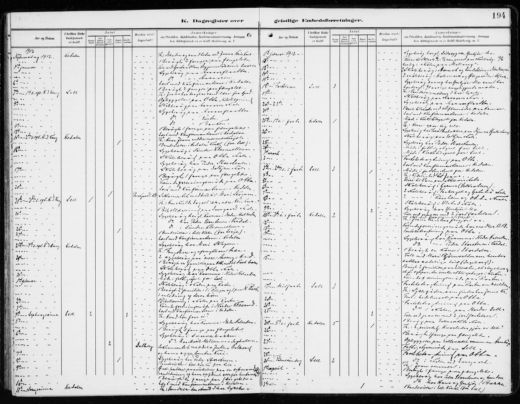 Sel prestekontor, SAH/PREST-074/H/Ha/Haa/L0002: Ministerialbok nr. 2, 1905-1919, s. 194