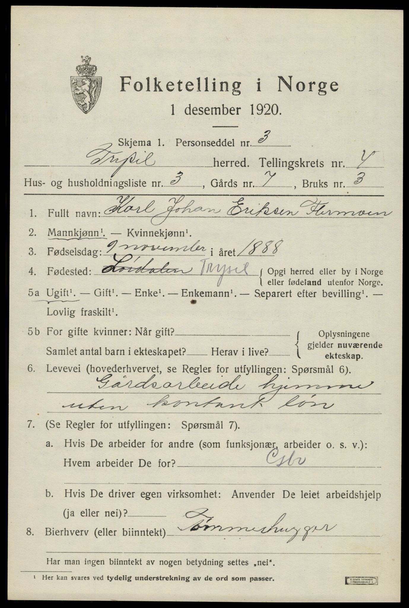 SAH, Folketelling 1920 for 0428 Trysil herred, 1920, s. 4107