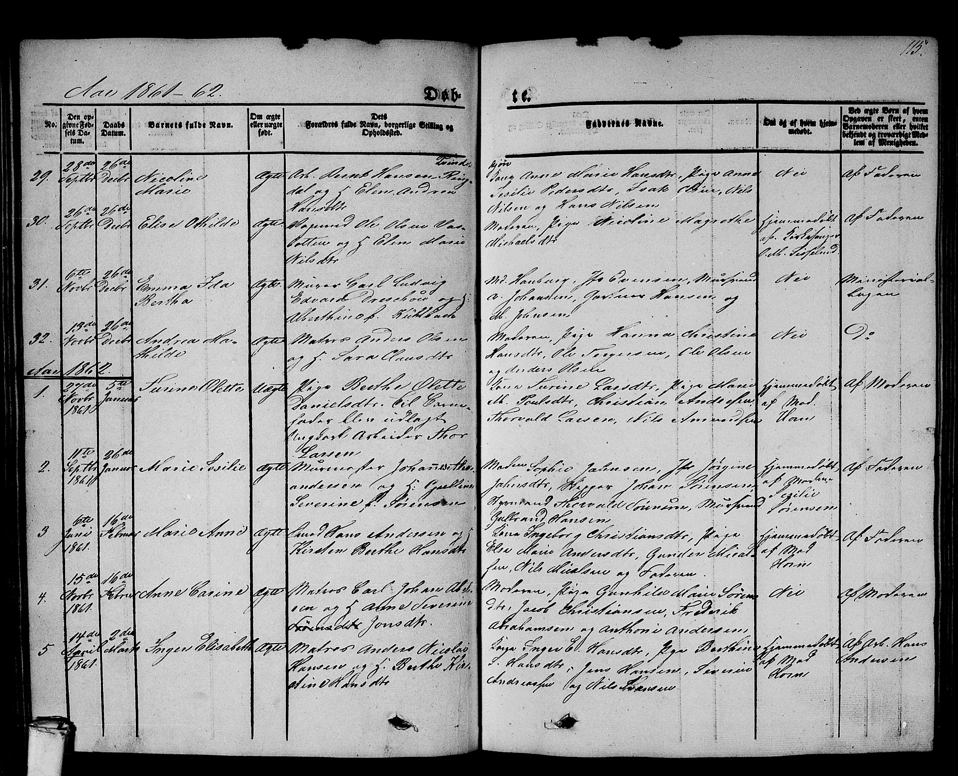 Larvik kirkebøker, AV/SAKO-A-352/G/Gb/L0002: Klokkerbok nr. II 2, 1843-1866, s. 115