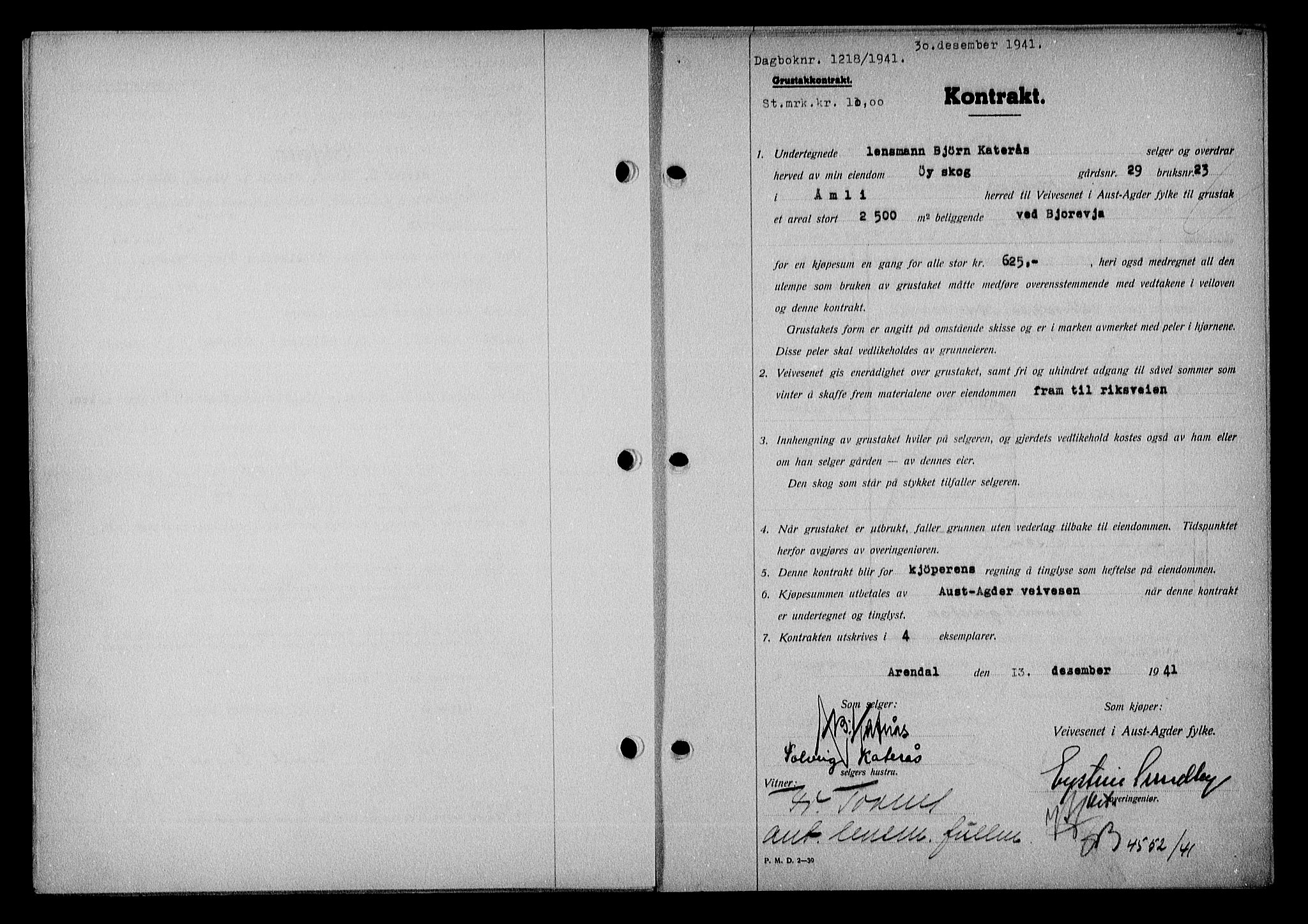 Nedenes sorenskriveri, AV/SAK-1221-0006/G/Gb/Gba/L0049: Pantebok nr. A-III, 1941-1942, Dagboknr: 1218/1941