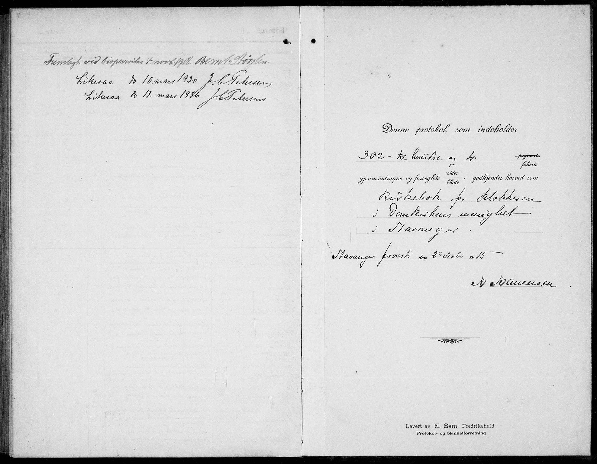 Domkirken sokneprestkontor, AV/SAST-A-101812/001/30/30BB/L0019: Klokkerbok nr. B 19, 1915-1932