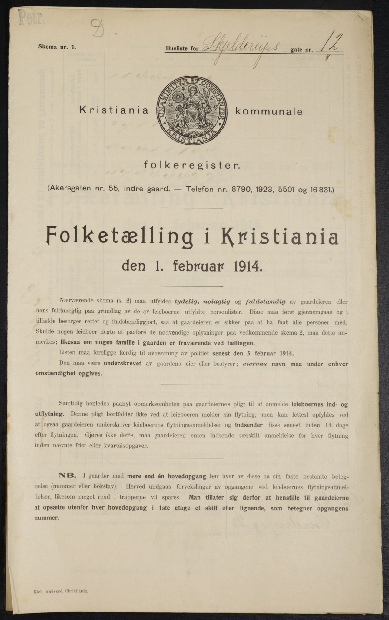 OBA, Kommunal folketelling 1.2.1914 for Kristiania, 1914, s. 95653