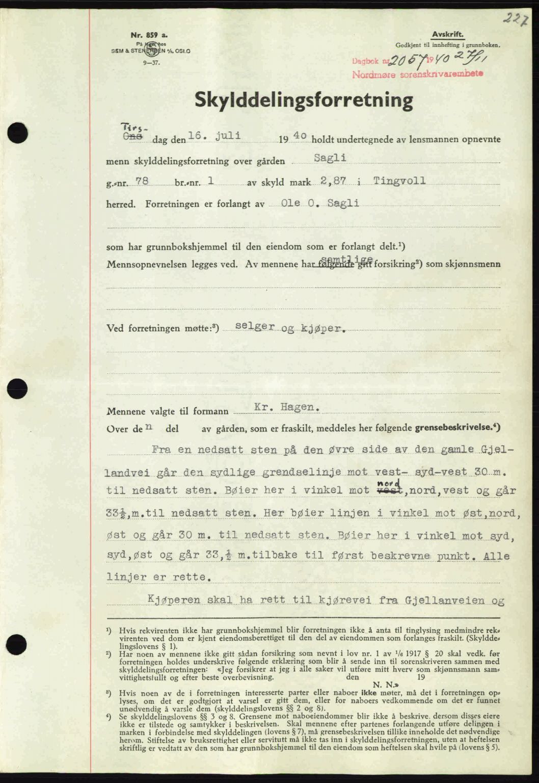 Nordmøre sorenskriveri, SAT/A-4132/1/2/2Ca: Pantebok nr. A89, 1940-1941, Dagboknr: 2057/1940