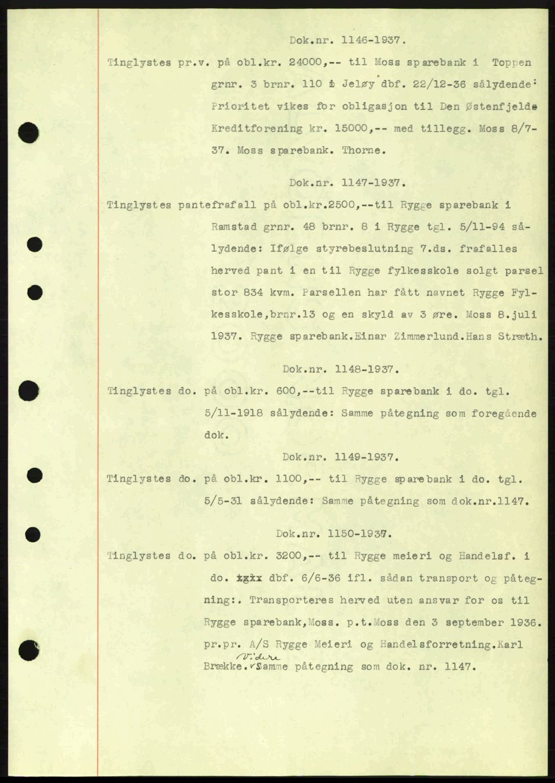 Moss sorenskriveri, SAO/A-10168: Pantebok nr. B3, 1937-1937, Dagboknr: 1146/1937