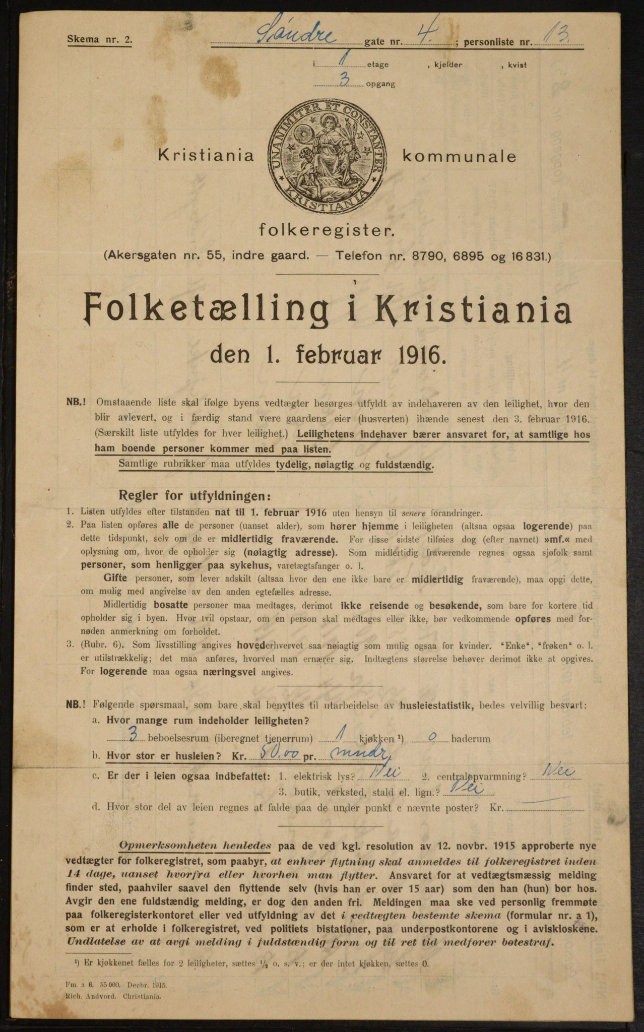 OBA, Kommunal folketelling 1.2.1916 for Kristiania, 1916, s. 109308