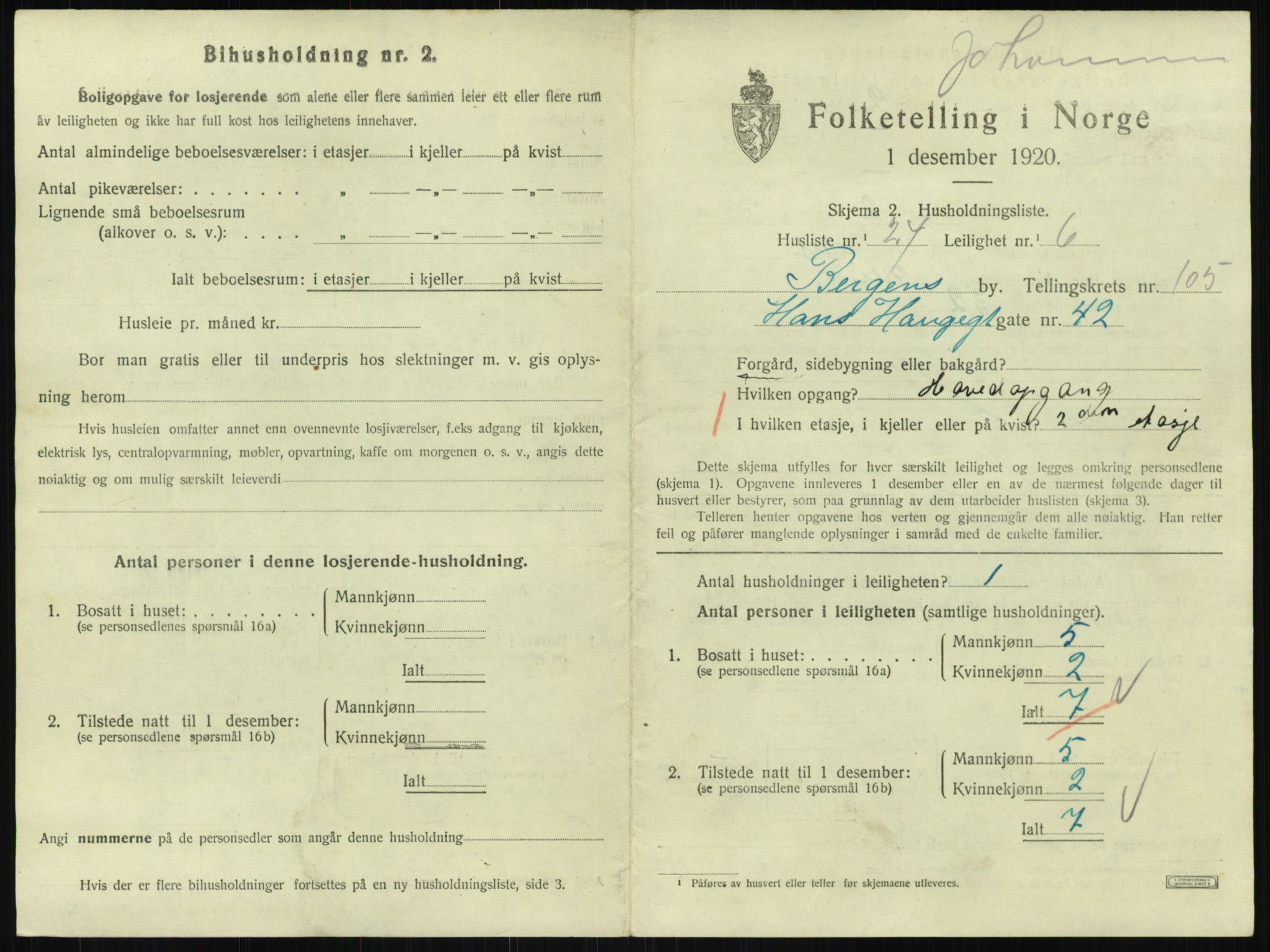SAB, Folketelling 1920 for 1301 Bergen kjøpstad, 1920, s. 44485