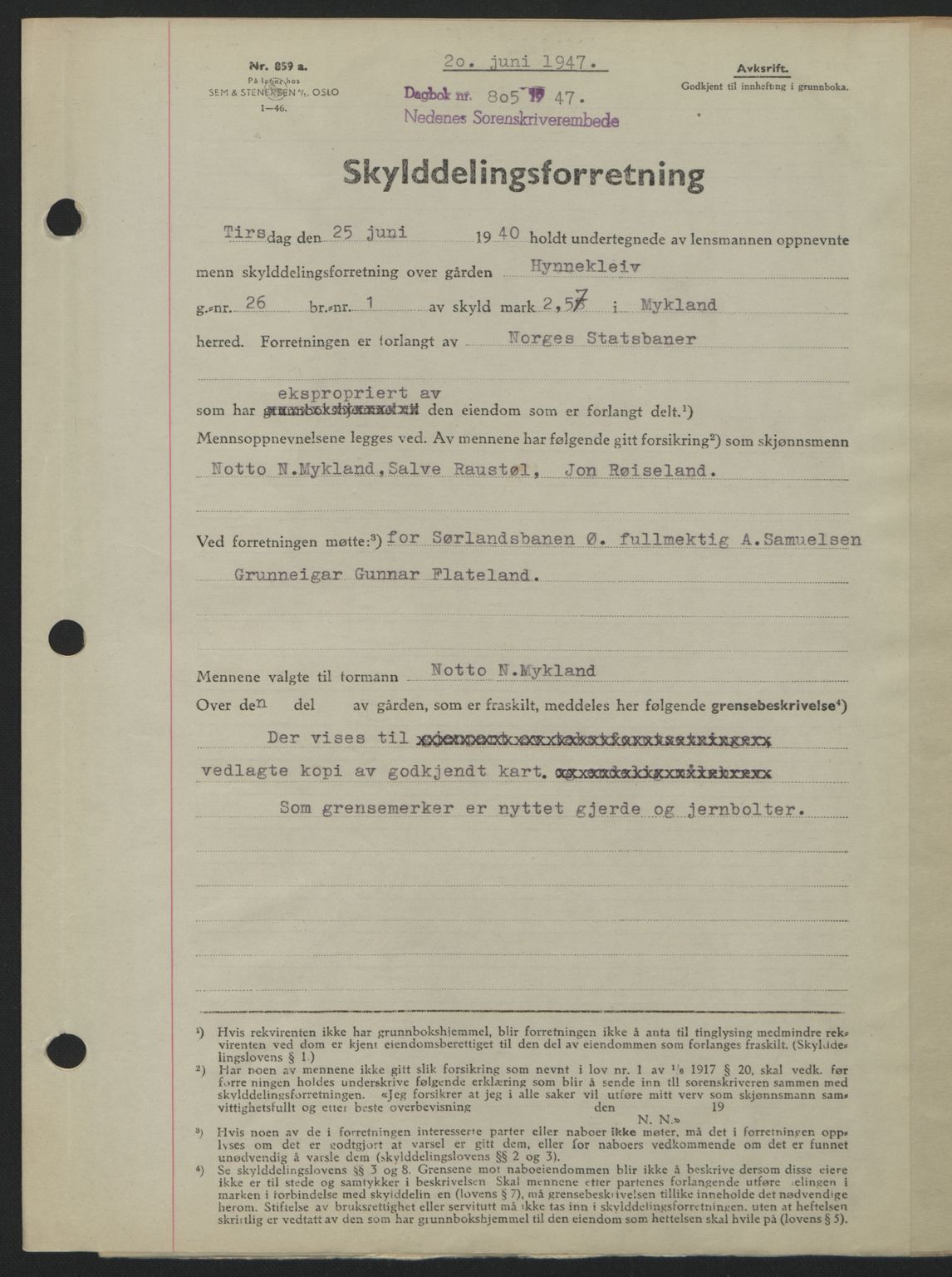 Nedenes sorenskriveri, AV/SAK-1221-0006/G/Gb/Gba/L0057: Pantebok nr. A9, 1947-1947, Dagboknr: 805/1947