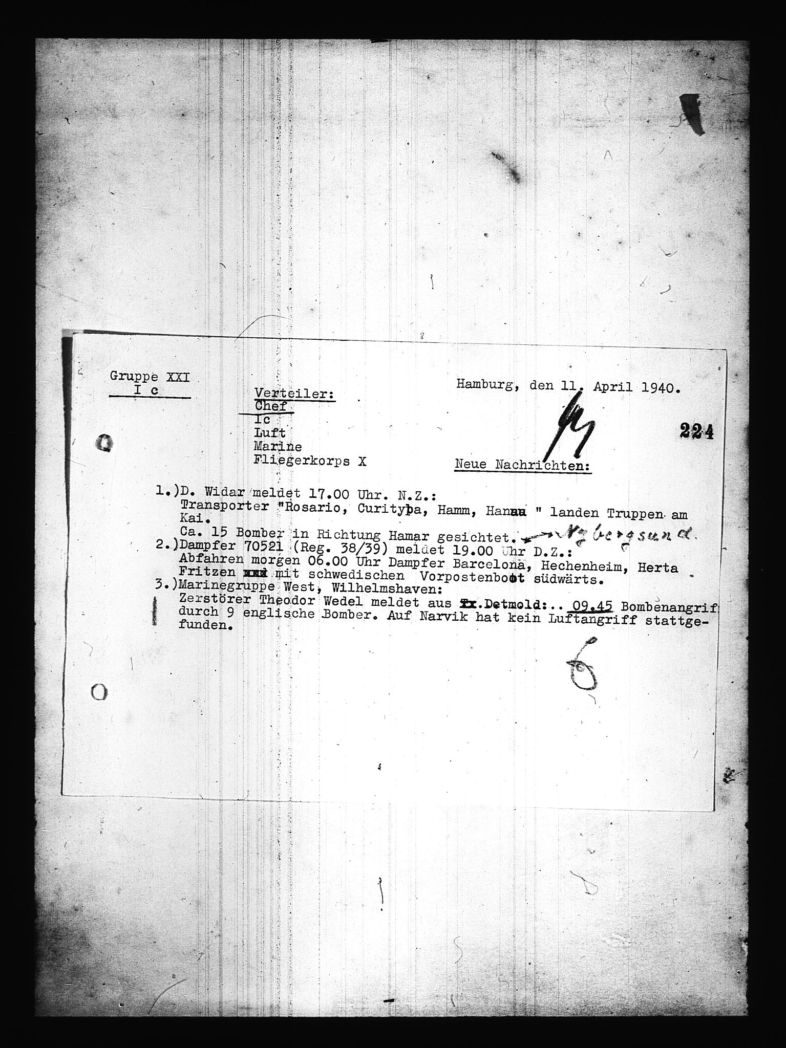 Documents Section, AV/RA-RAFA-2200/V/L0085: Amerikansk mikrofilm "Captured German Documents".
Box No. 724.  FKA jnr. 615/1954., 1940-1941, s. 28