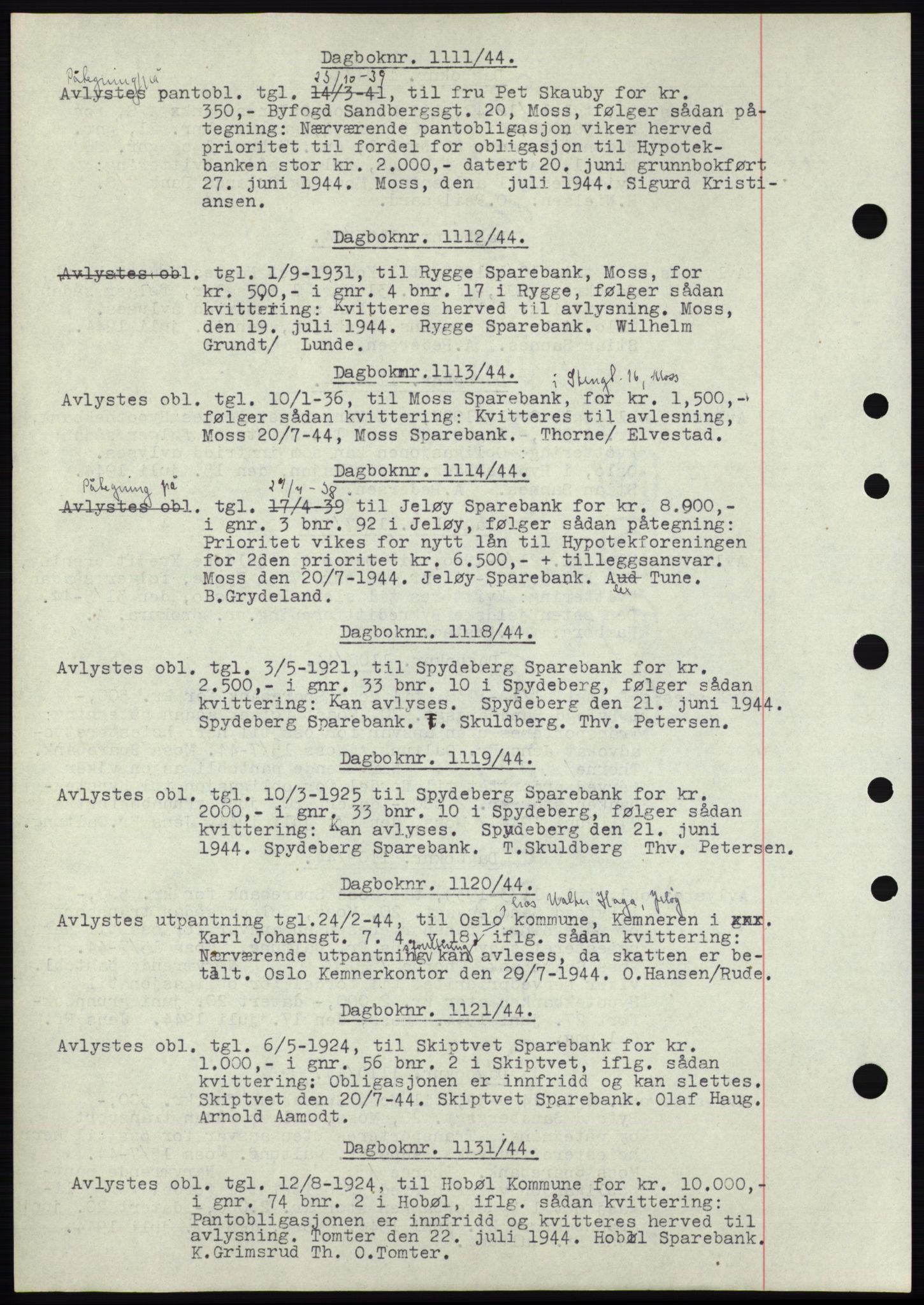 Moss sorenskriveri, SAO/A-10168: Pantebok nr. C10, 1938-1950, Dagboknr: 1111/1944