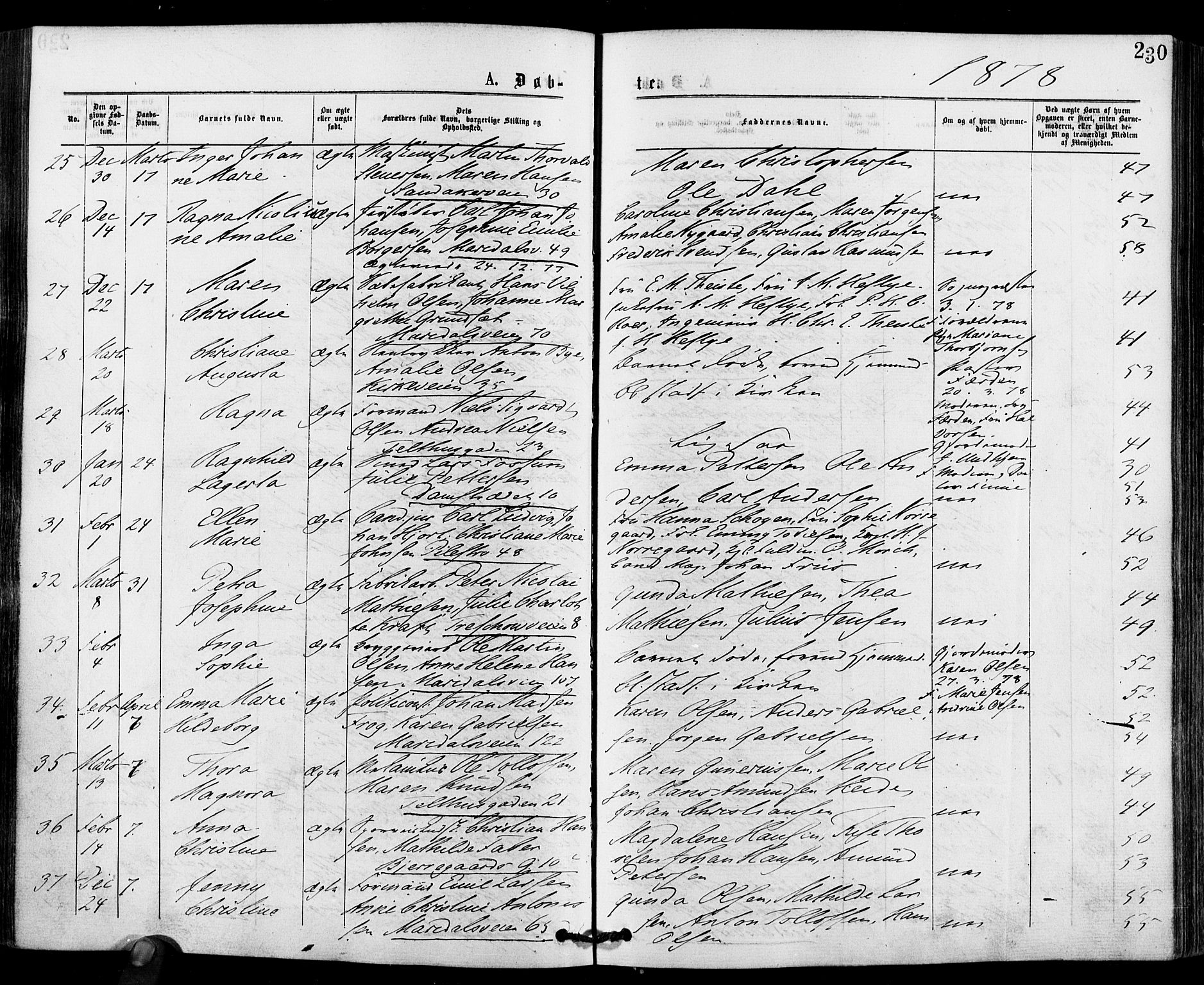 Gamle Aker prestekontor Kirkebøker, AV/SAO-A-10617a/F/L0004: Ministerialbok nr. 4, 1872-1879, s. 230