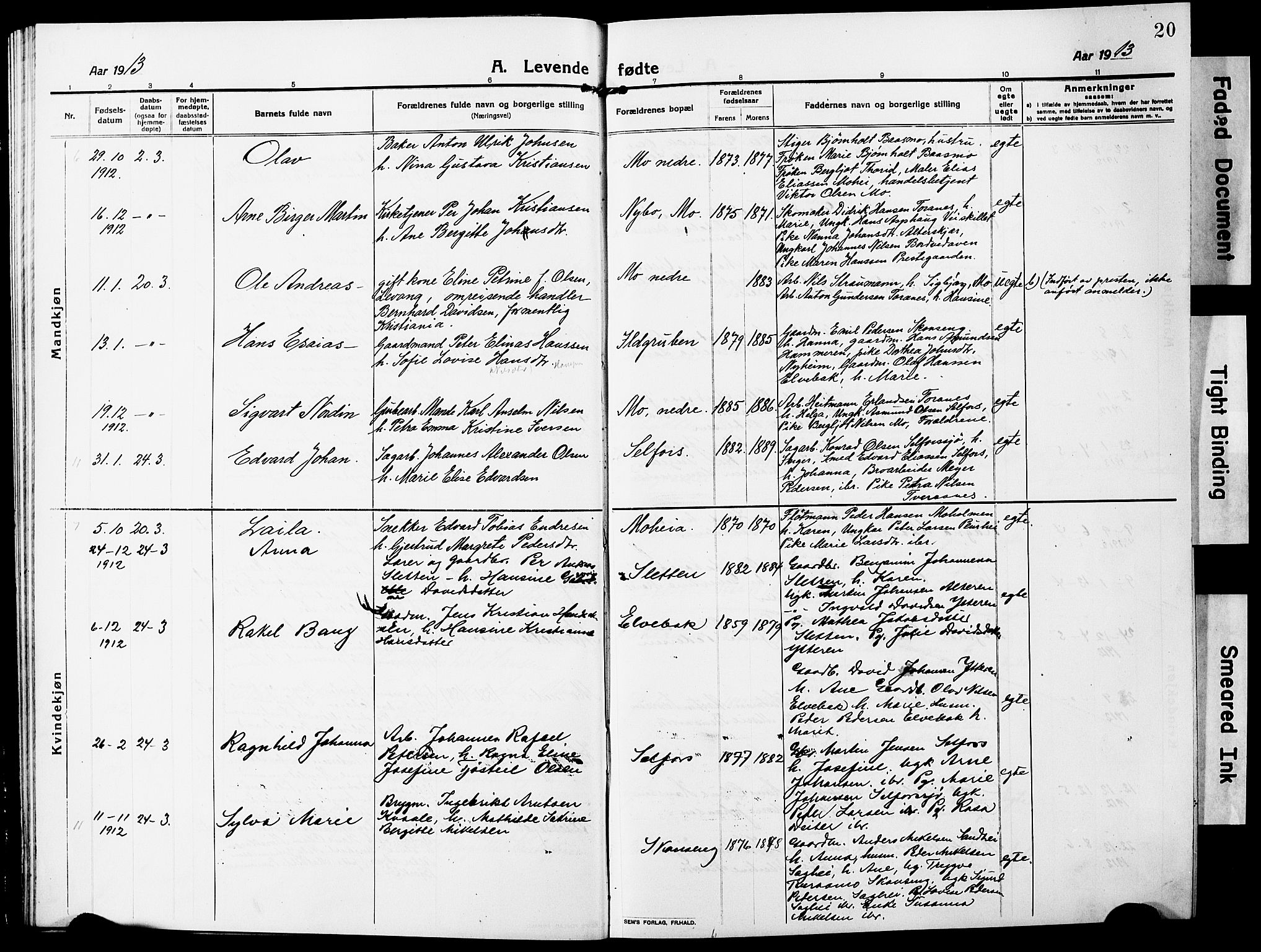 Ministerialprotokoller, klokkerbøker og fødselsregistre - Nordland, AV/SAT-A-1459/827/L0423: Klokkerbok nr. 827C12, 1912-1930, s. 20