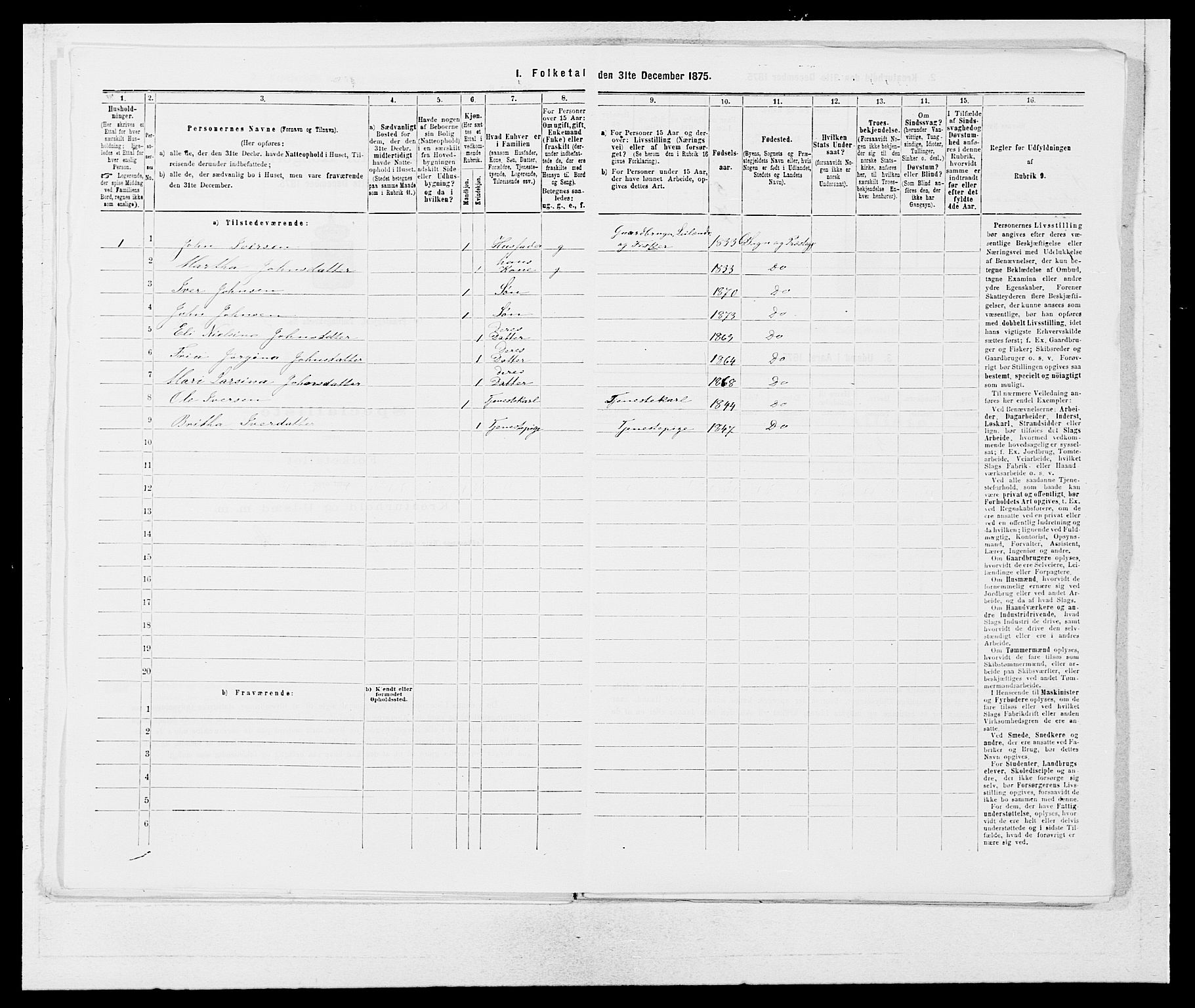 SAB, Folketelling 1875 for 1243P Os prestegjeld, 1875, s. 274