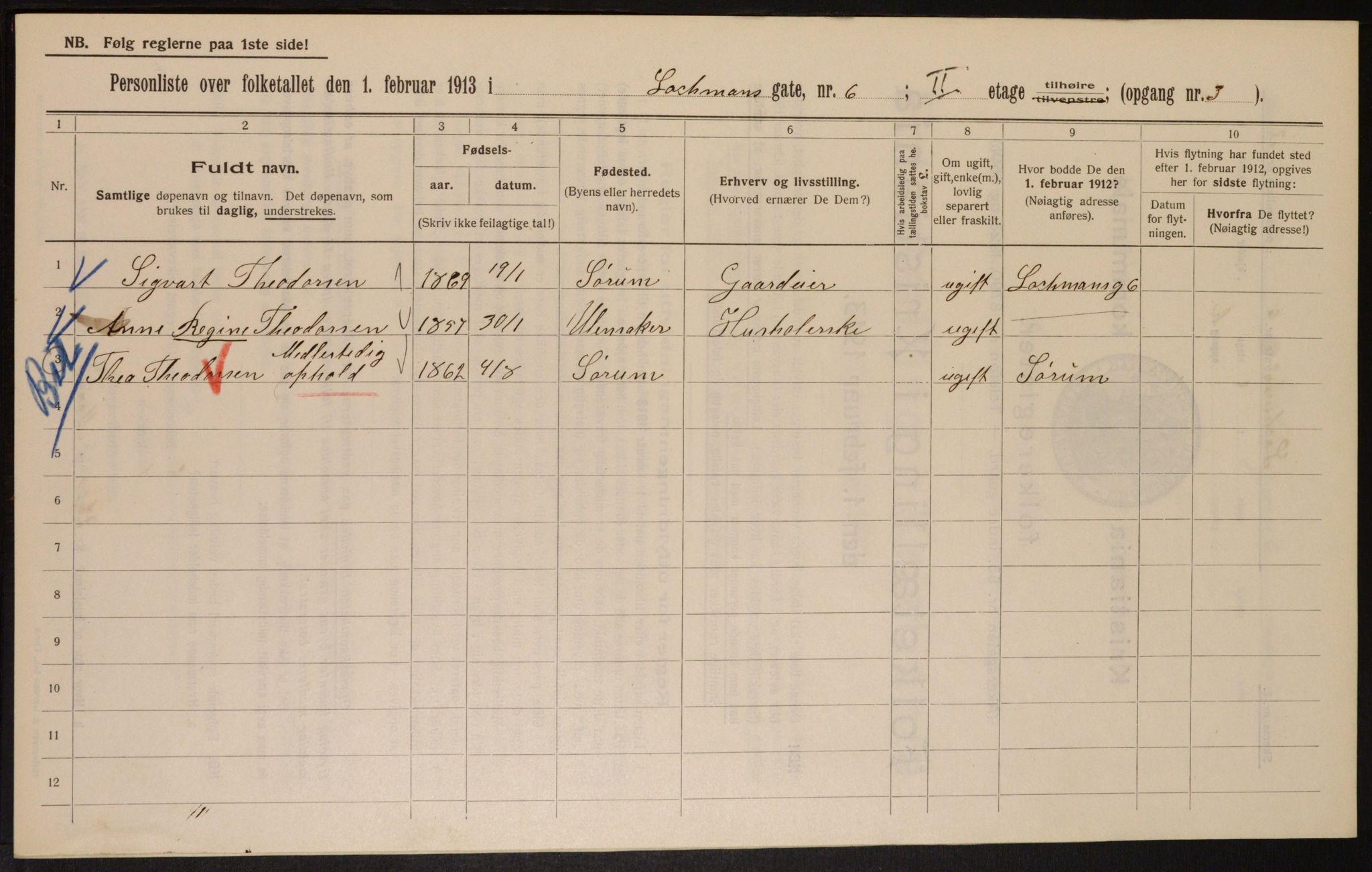 OBA, Kommunal folketelling 1.2.1913 for Kristiania, 1913, s. 58119