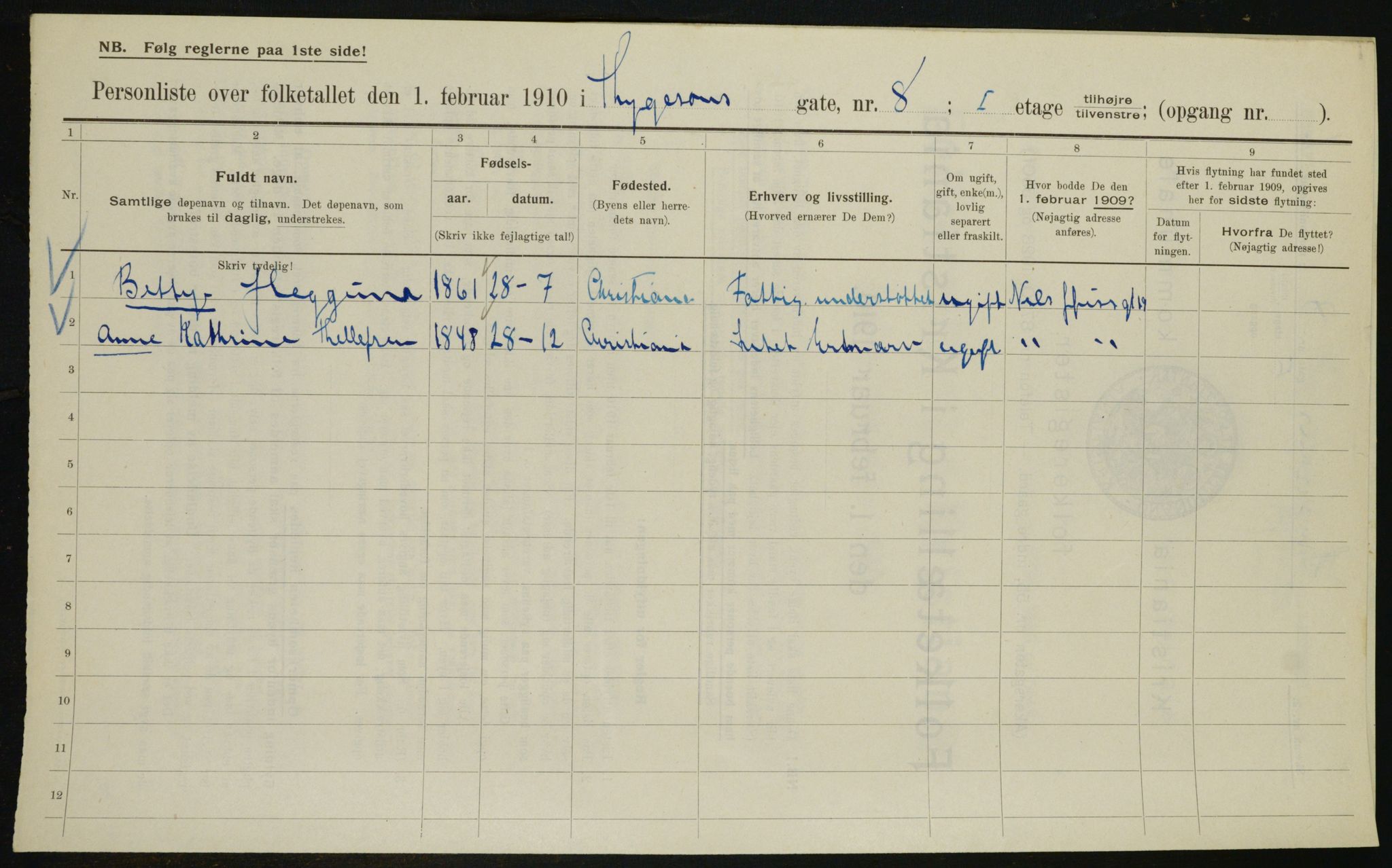 OBA, Kommunal folketelling 1.2.1910 for Kristiania, 1910, s. 105685