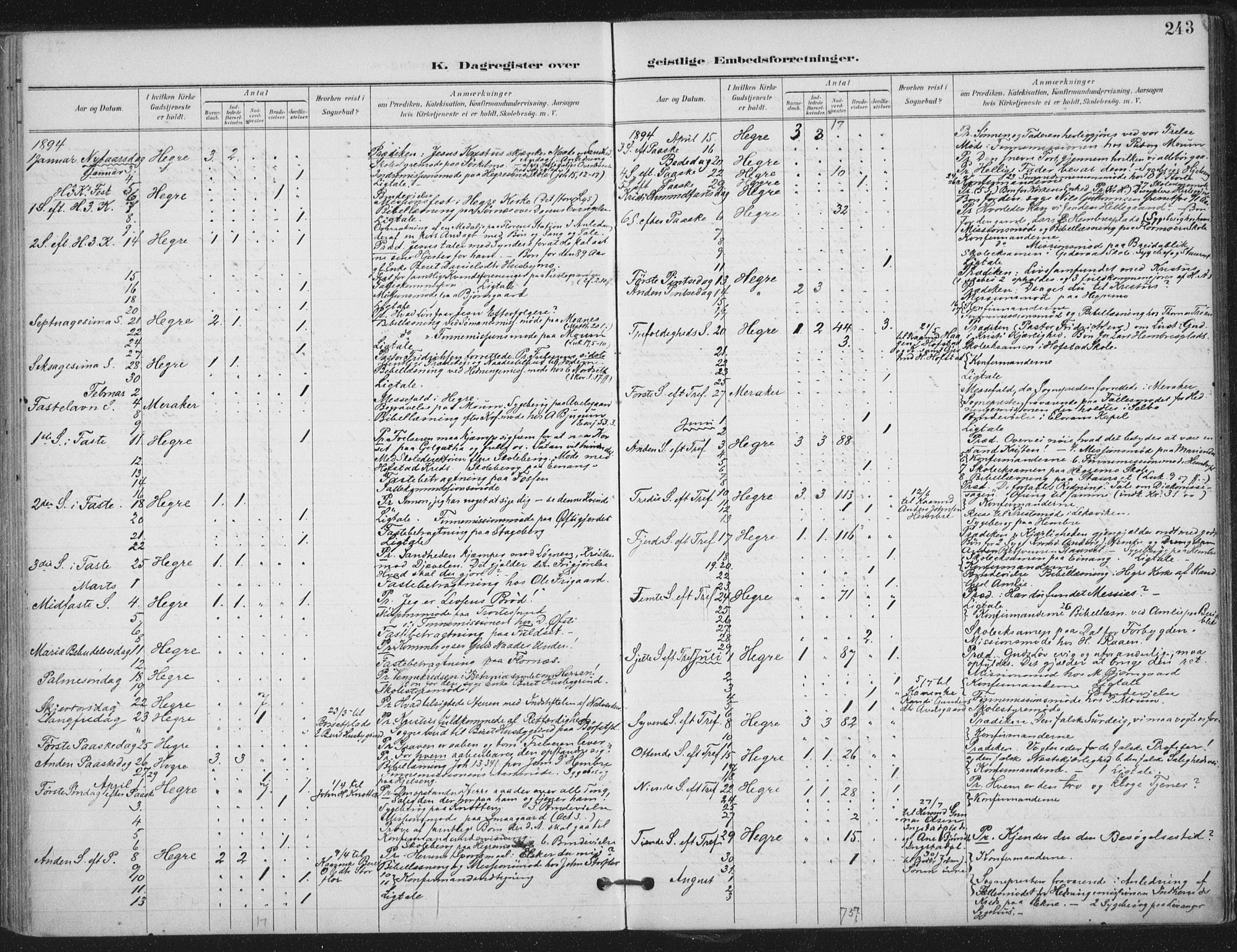 Ministerialprotokoller, klokkerbøker og fødselsregistre - Nord-Trøndelag, AV/SAT-A-1458/703/L0031: Ministerialbok nr. 703A04, 1893-1914, s. 243