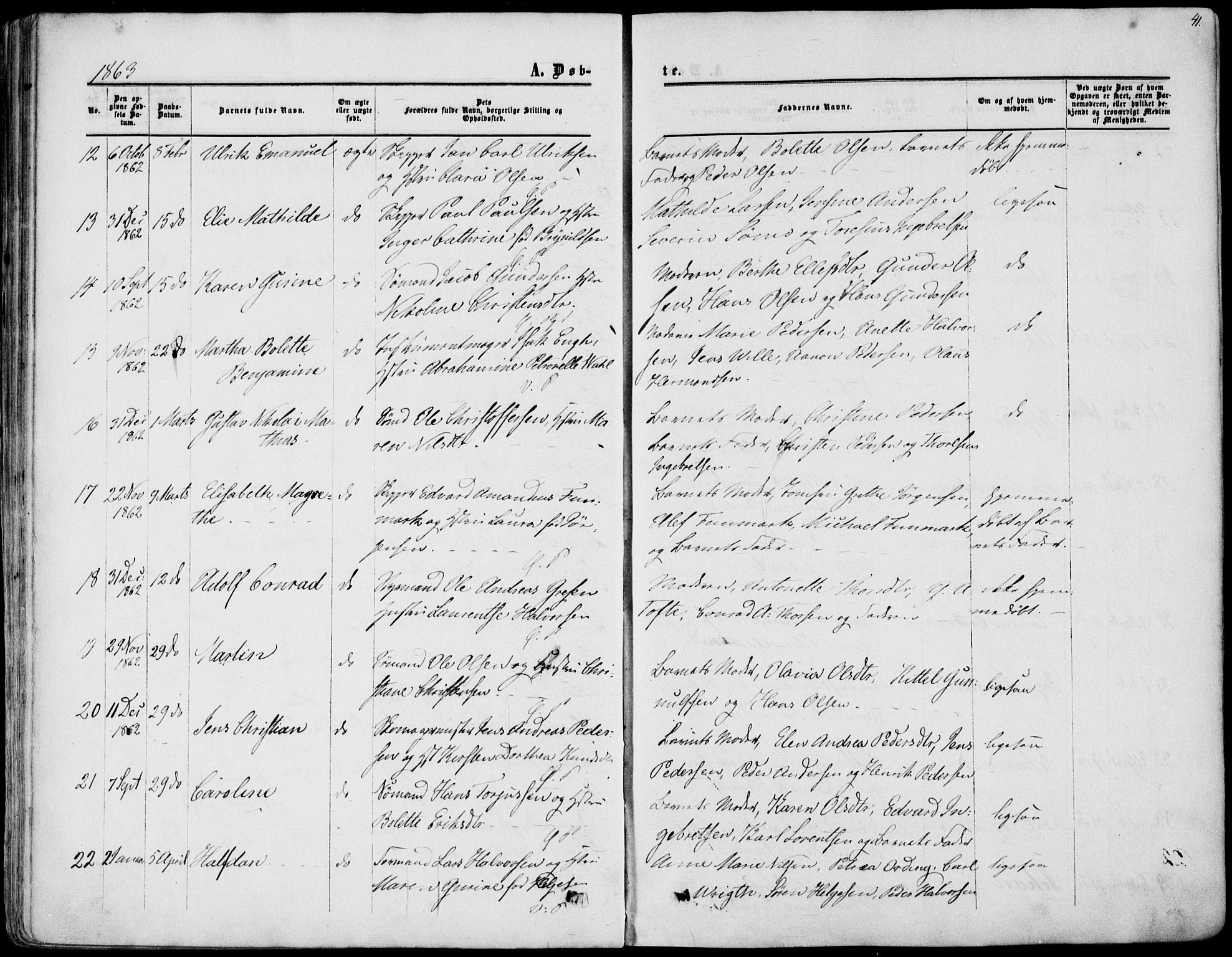Porsgrunn kirkebøker , AV/SAKO-A-104/F/Fa/L0007: Ministerialbok nr. 7, 1858-1877, s. 41