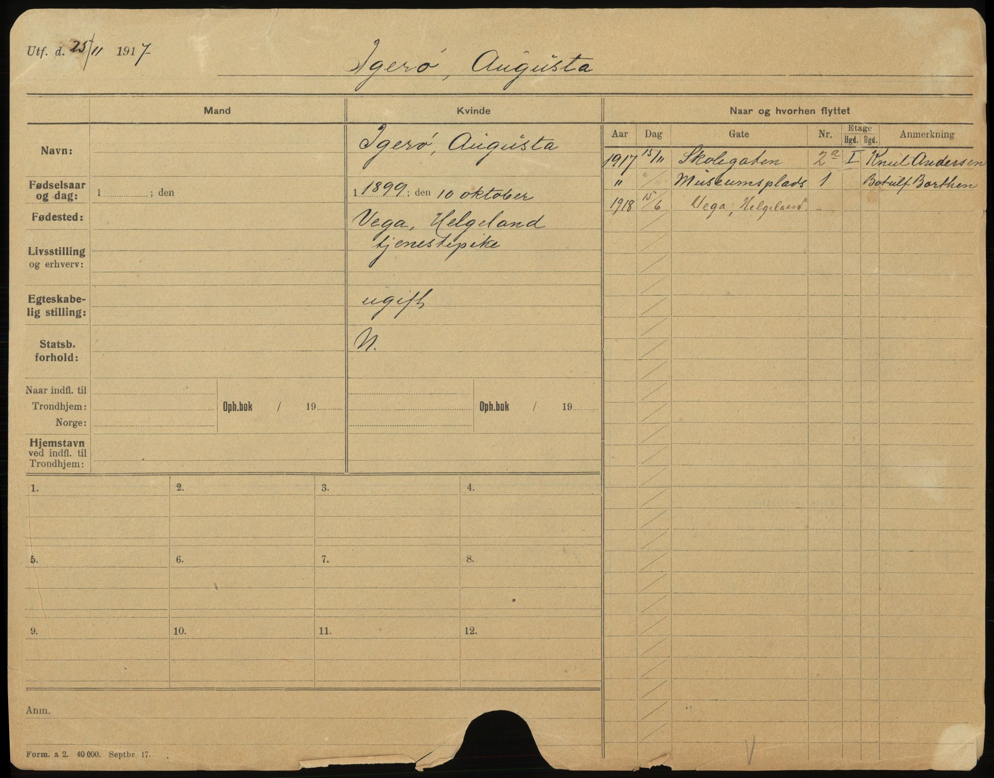 Trondheim folkeregister, AV/SAT-A-1608/1/F/Fb/L0003: Utflyttede I - O, 1918