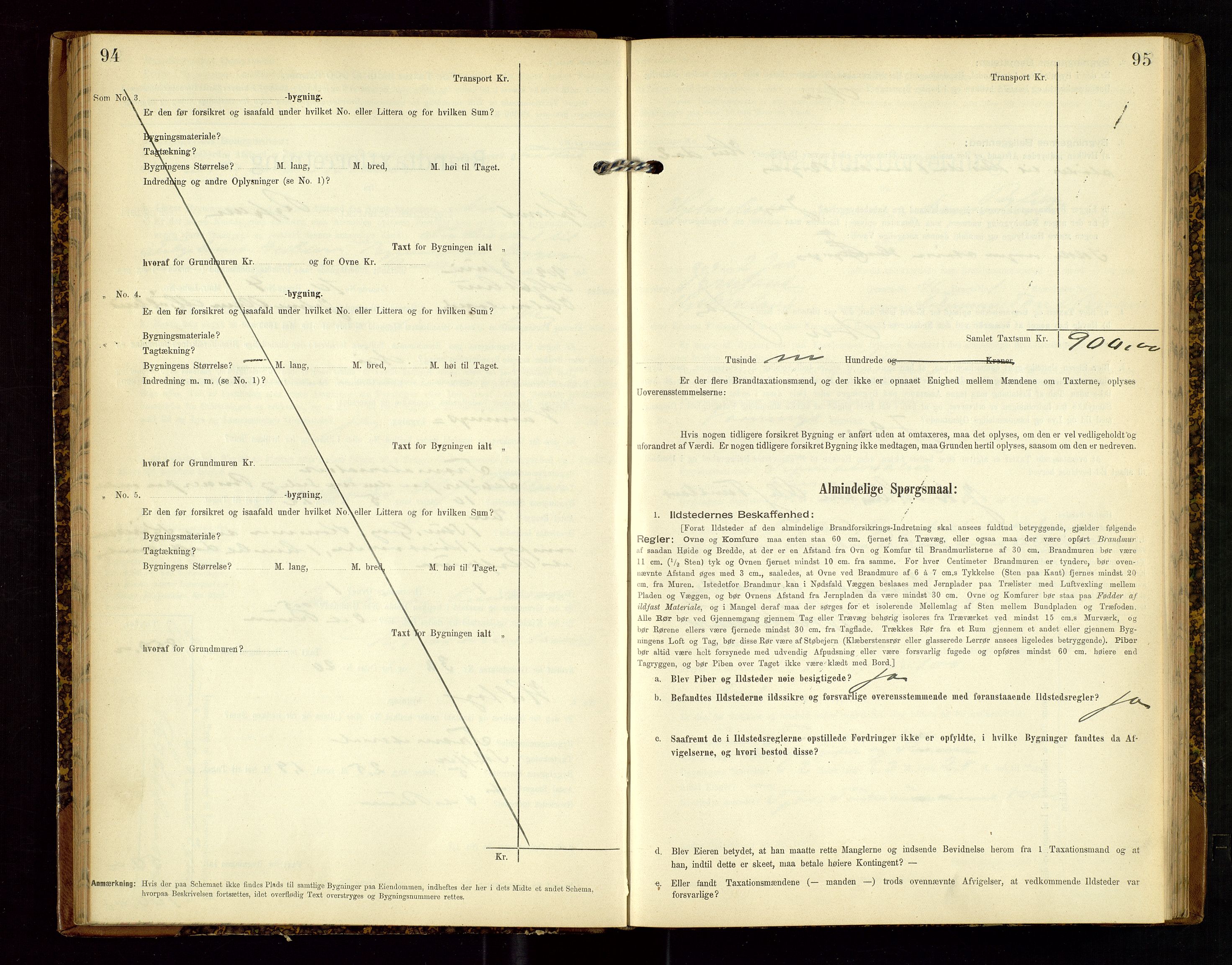 Hjelmeland lensmannskontor, SAST/A-100439/Gob/L0002: "Brandtaxationsprotokol", 1904-1920, s. 94-95