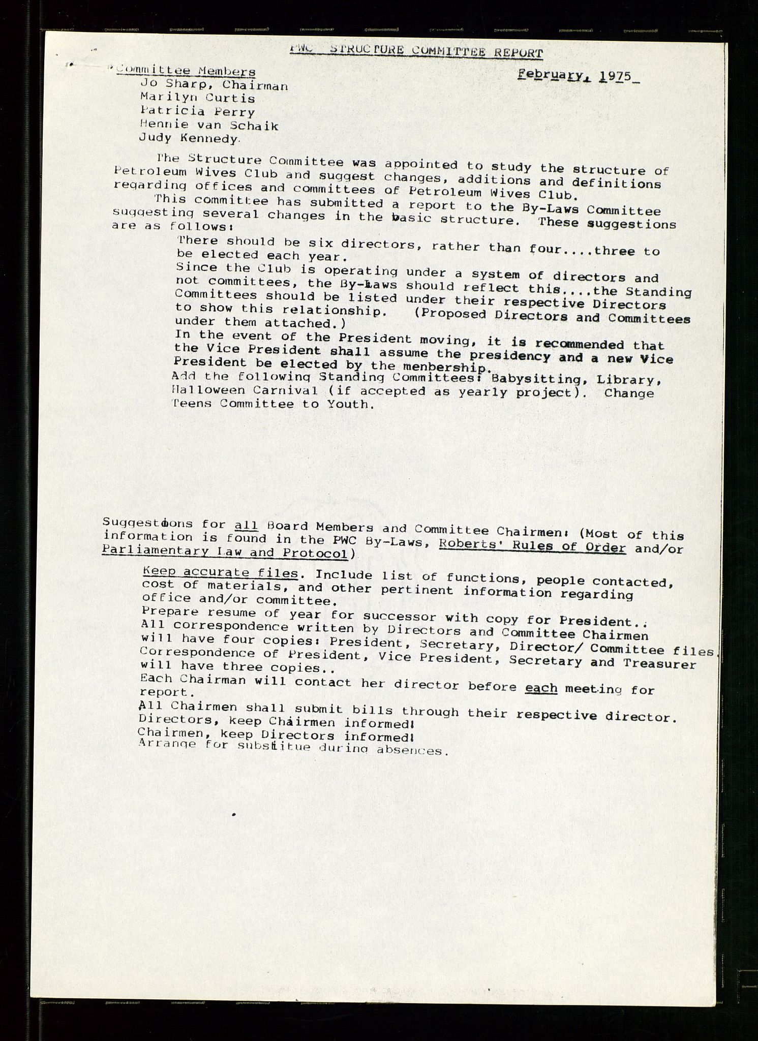 PA 1547 - Petroleum Wives Club, AV/SAST-A-101974/D/Da/L0001: President's file, 1975-1980