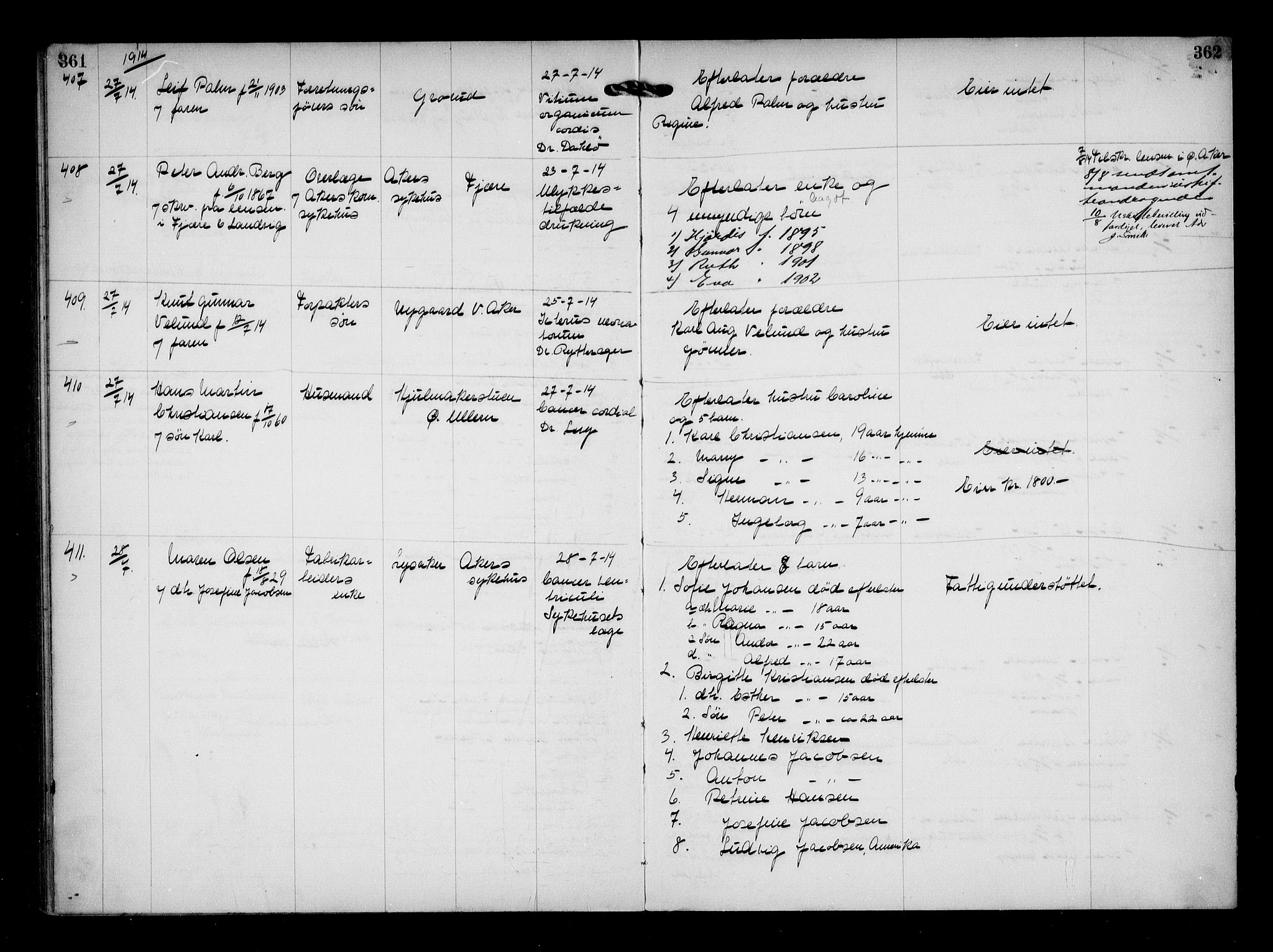 Aker kriminaldommer, skifte- og auksjonsforvalterembete, AV/SAO-A-10452/H/Hb/Hba/Hbaa/L0003: Dødsfallsprotokoll, 1912-1914, s. 361-362