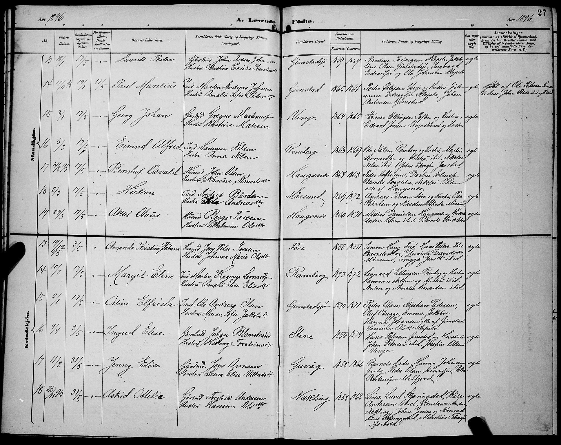 Ministerialprotokoller, klokkerbøker og fødselsregistre - Nordland, SAT/A-1459/891/L1316: Klokkerbok nr. 891C05, 1894-1898, s. 27