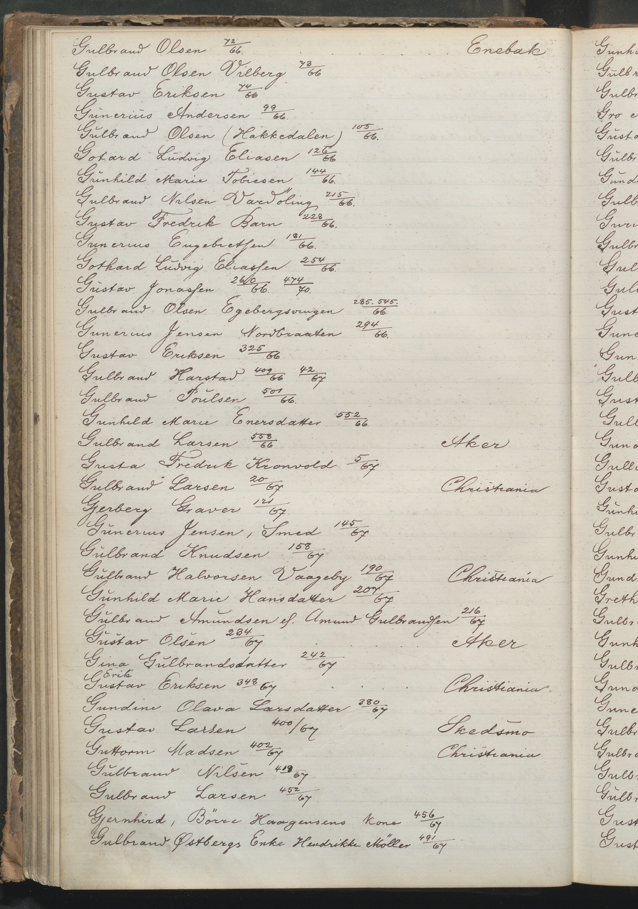 Fattigvesenet, OBA/A-20045/Fr/L0001: Klientregister, 1856-1875, s. 92