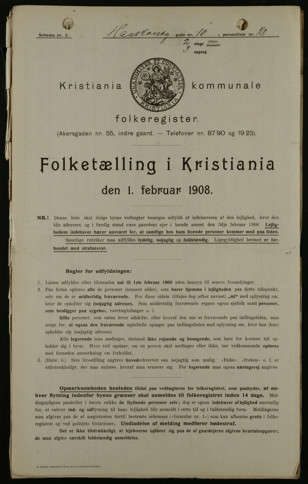 OBA, Kommunal folketelling 1.2.1908 for Kristiania kjøpstad, 1908, s. 38447