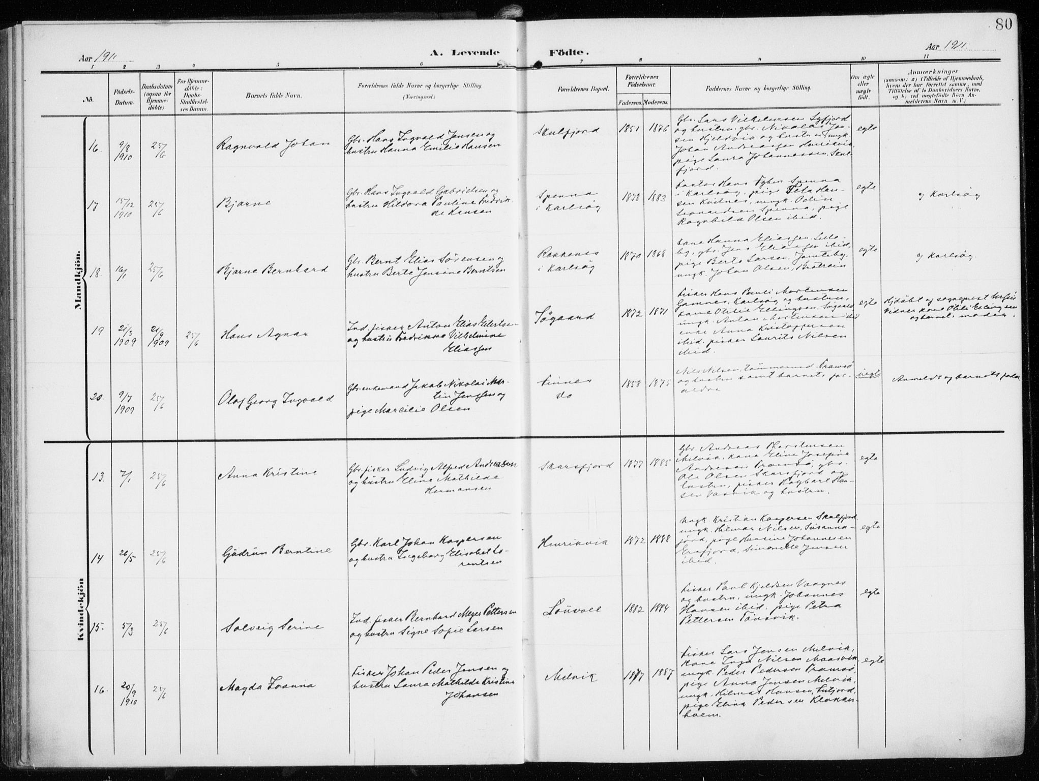 Tromsøysund sokneprestkontor, AV/SATØ-S-1304/G/Ga/L0007kirke: Ministerialbok nr. 7, 1907-1914, s. 80