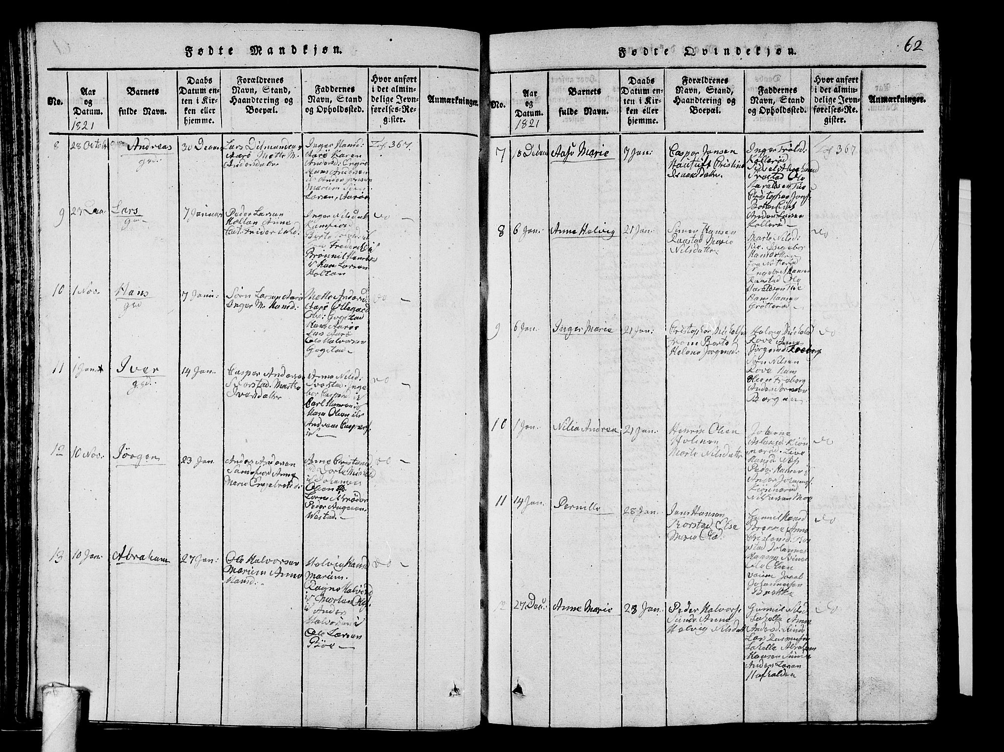 Sandar kirkebøker, AV/SAKO-A-243/G/Ga/L0001: Klokkerbok nr. 1, 1814-1835, s. 62