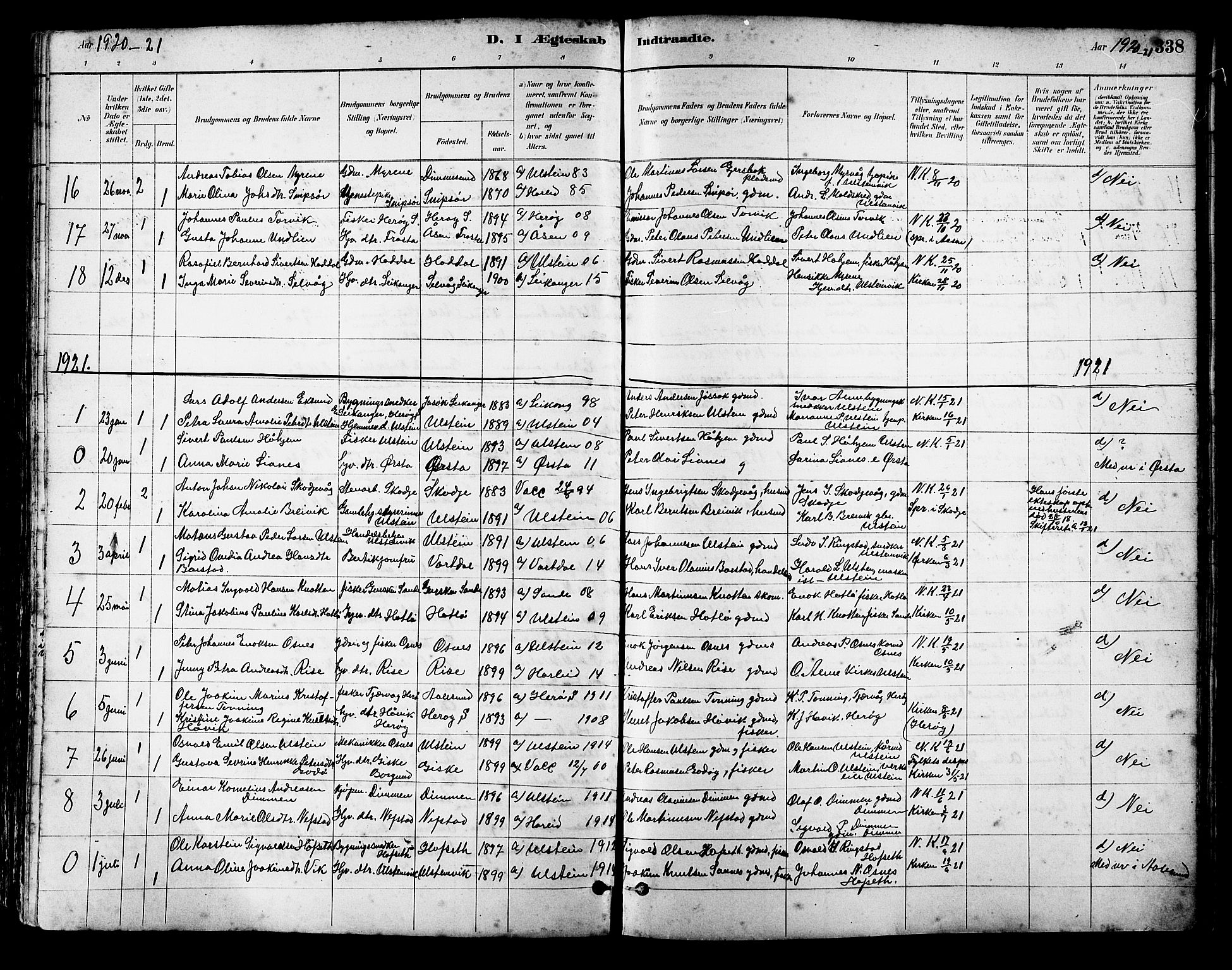 Ministerialprotokoller, klokkerbøker og fødselsregistre - Møre og Romsdal, SAT/A-1454/509/L0112: Klokkerbok nr. 509C02, 1883-1922, s. 338