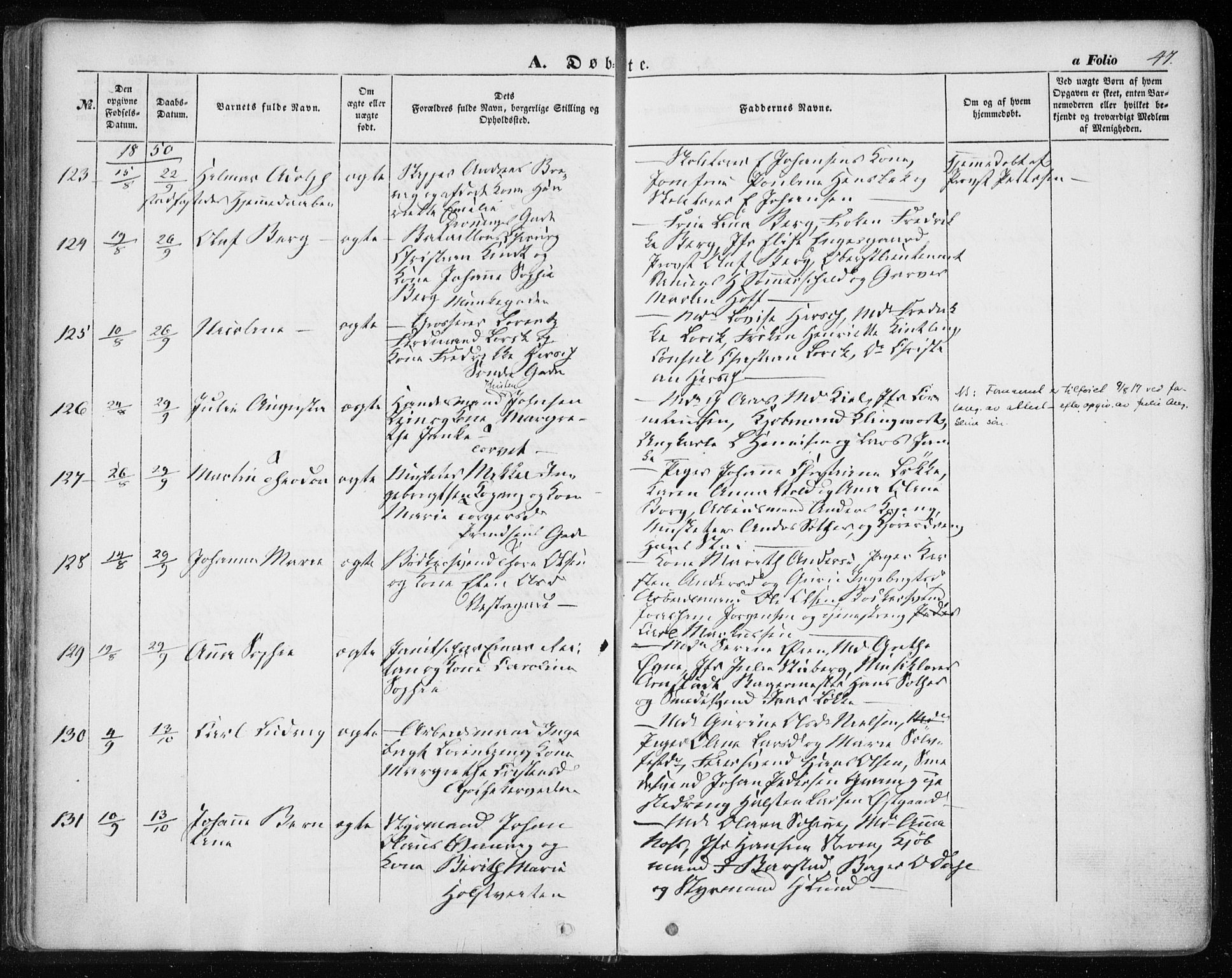 Ministerialprotokoller, klokkerbøker og fødselsregistre - Sør-Trøndelag, SAT/A-1456/601/L0051: Ministerialbok nr. 601A19, 1848-1857, s. 47