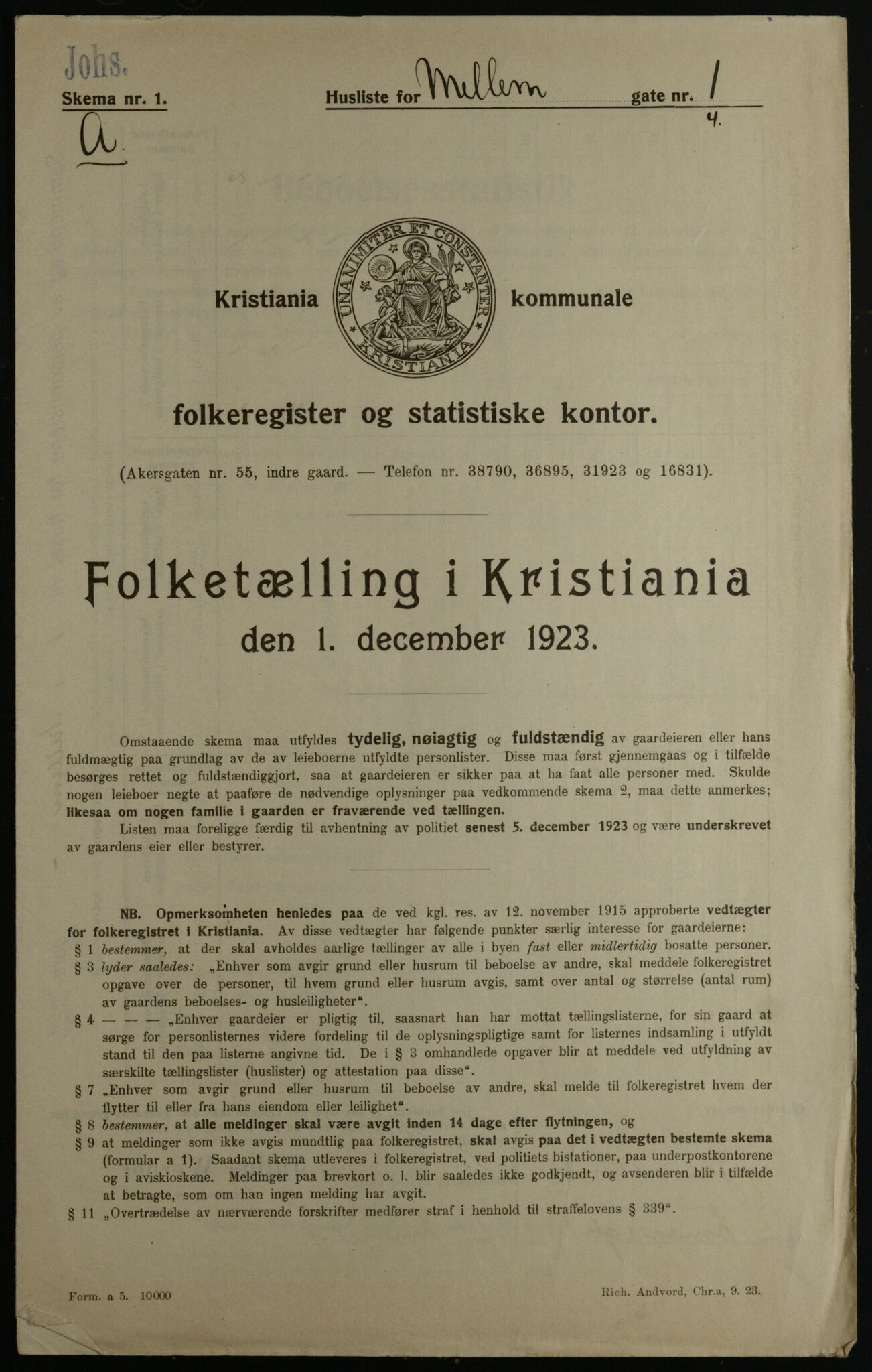 OBA, Kommunal folketelling 1.12.1923 for Kristiania, 1923, s. 71977